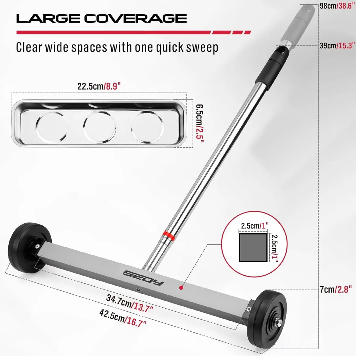 SEDY 17-Inch Magnetic Sweeper with 8.8-lb Capacity & 38" Telescoping Handle | Workshop Garage Yard Cleanup Tool - view 2