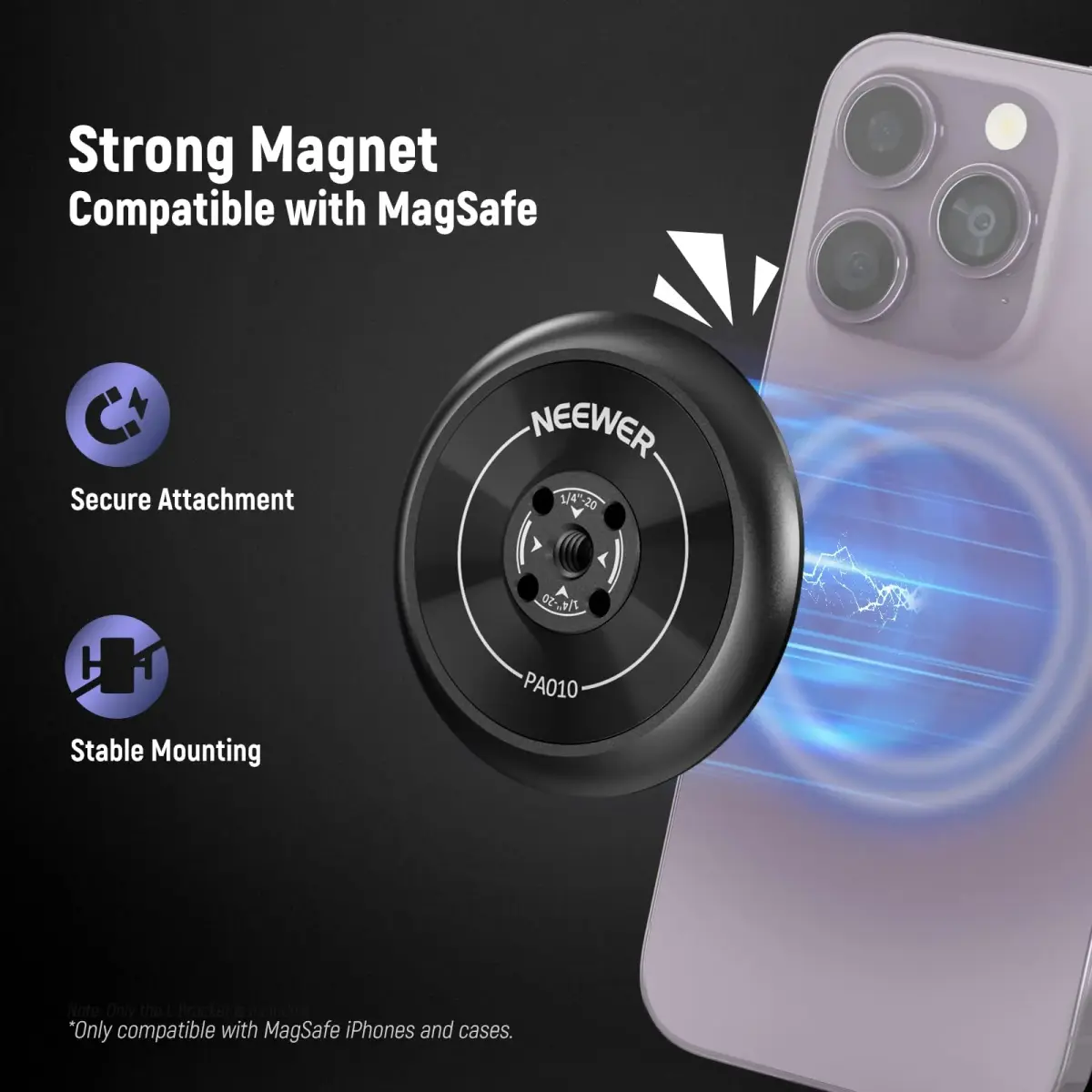 NEEWER Magnetic Phone Tripod Mount Adapter with Adhesive Magnetic Ring 2 Pack | 1/4" Thread for Video Recording Selfie Stick Ring Light - view 2