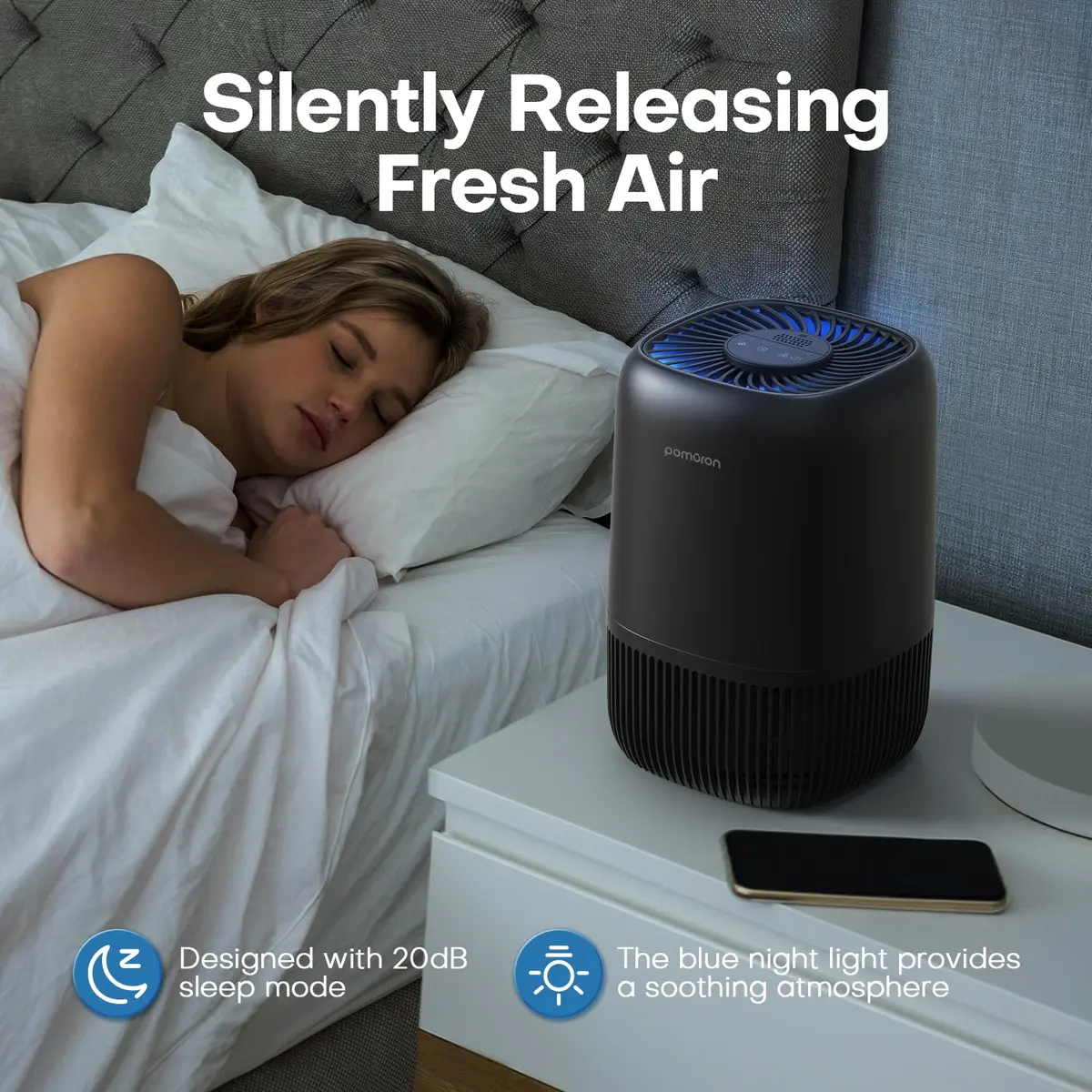 POMORON Air Purifier for Bedroom & Home | HEPA Filter, Whisper Quiet, Aromatherapy, 256 sq ft - view 5