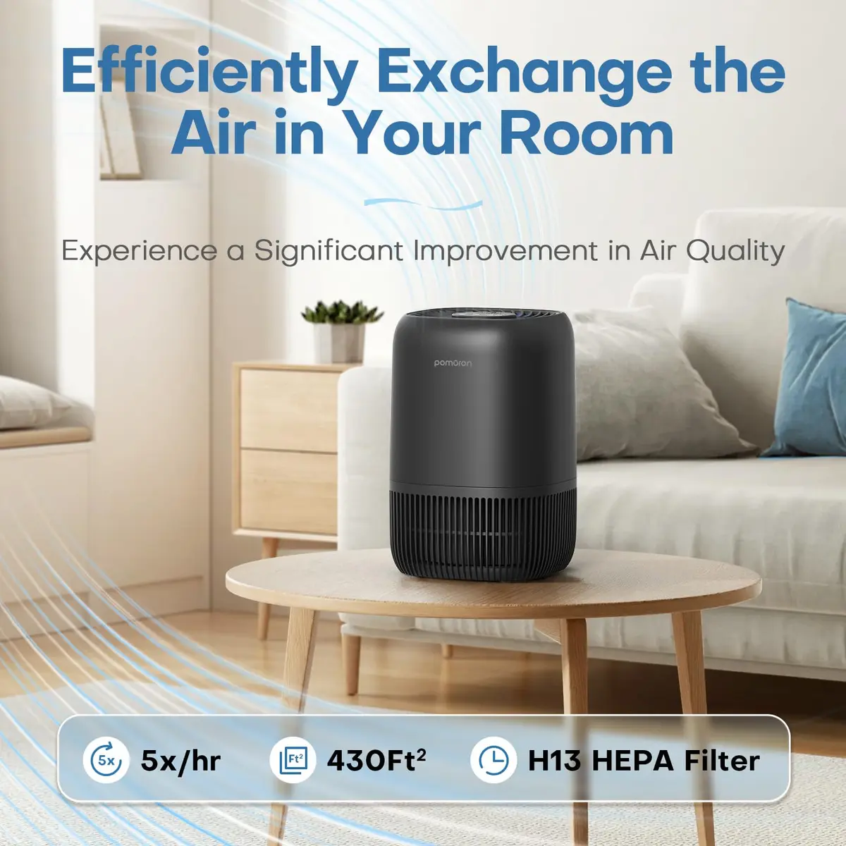 POMORON Air Purifier for Bedroom & Home | HEPA Filter, Whisper Quiet, Aromatherapy, 256 sq ft - view 4