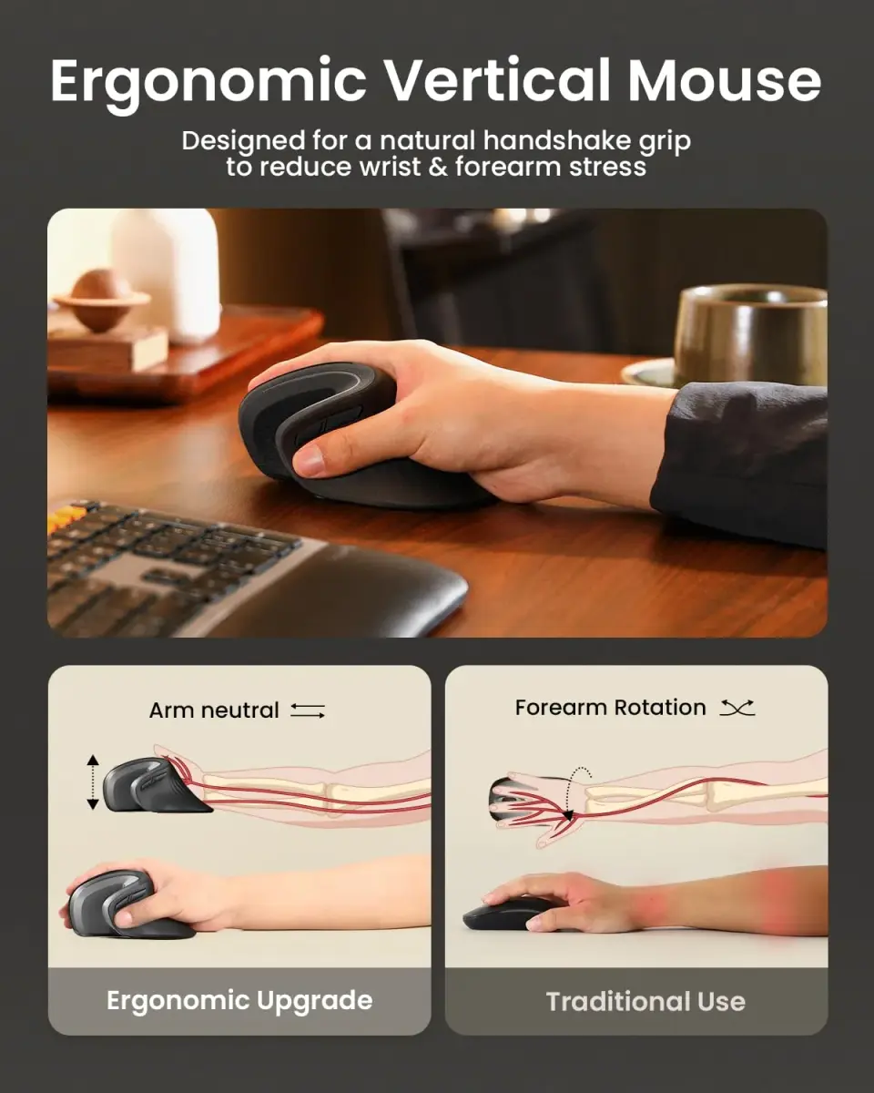 ProtoArc EM11 NL Wireless Ergonomic Vertical Mouse | 13.8cm (5.43in) Right-Handed, Bluetooth 5.0 & 2.4G USB-A - view 7
