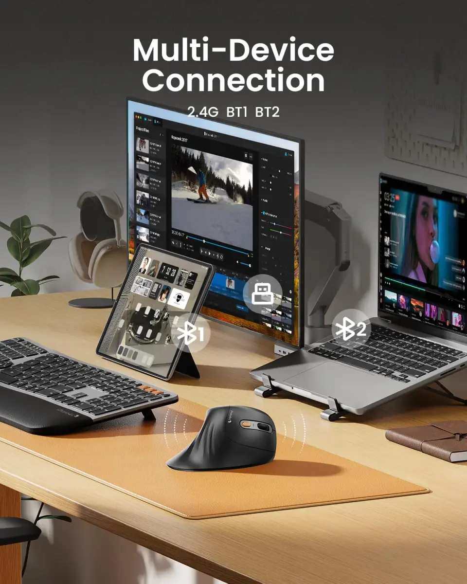 ProtoArc EM11 NL Wireless Ergonomic Vertical Mouse | 13.8cm (5.43in) Right-Handed, Bluetooth 5.0 & 2.4G USB-A - view 3