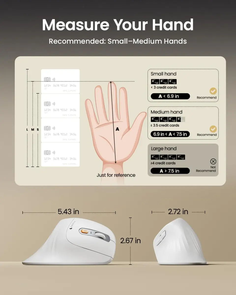 ProtoArc EM11 NL Wireless Ergonomic Vertical Mouse White 138mm (5.43in) | Connect 3 Devices via Bluetooth 5.0 & 2.4G USB-A - view 7