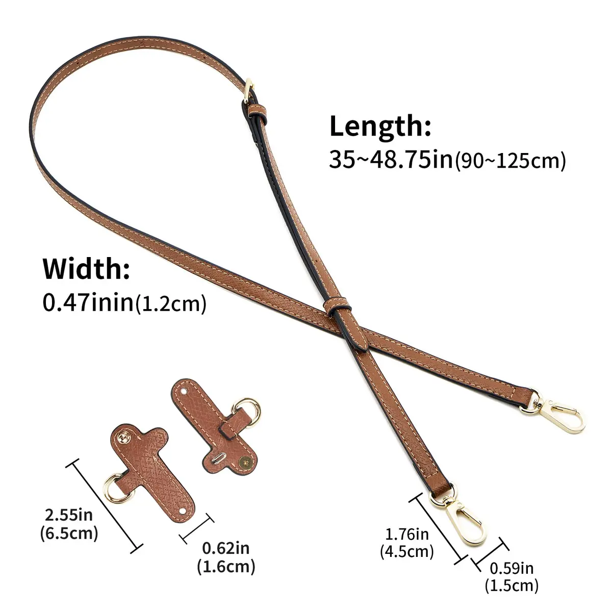 DEVPSISR Adjustable Leather Strap for Longchamp Handbag | 125 cm (48.75 in) Brown-Gold - view 2