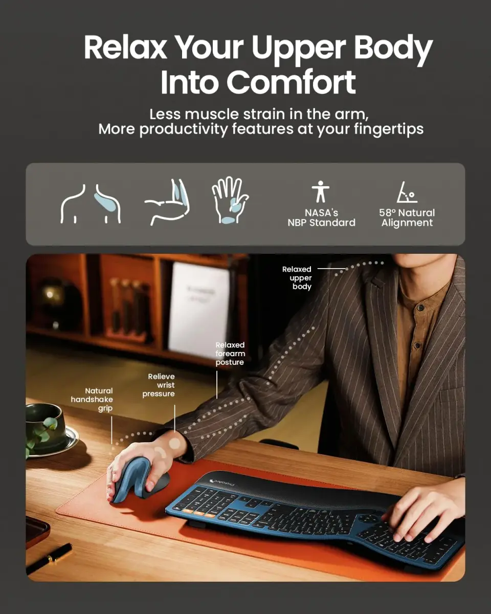 ProtoArc EM11 NL Wireless Ergonomic Mouse, Rechargeable Vertical Mouse, 13.8cm (5.43in) Length | Connect 3 Devices via Bluetooth 5.0 & 2.4G USB-A - view 5