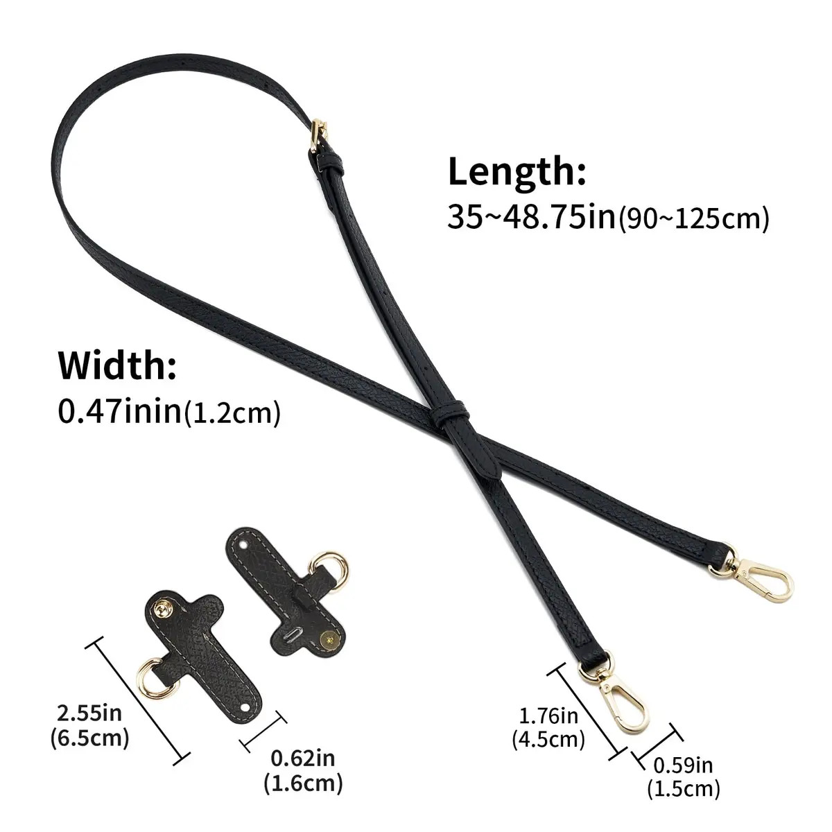 DEVPSISR Leather Adjustable Shoulder Strap Conversion Kit for Longchamp Handbags, 125 cm (48.75 in) | Black-Gold - view 2