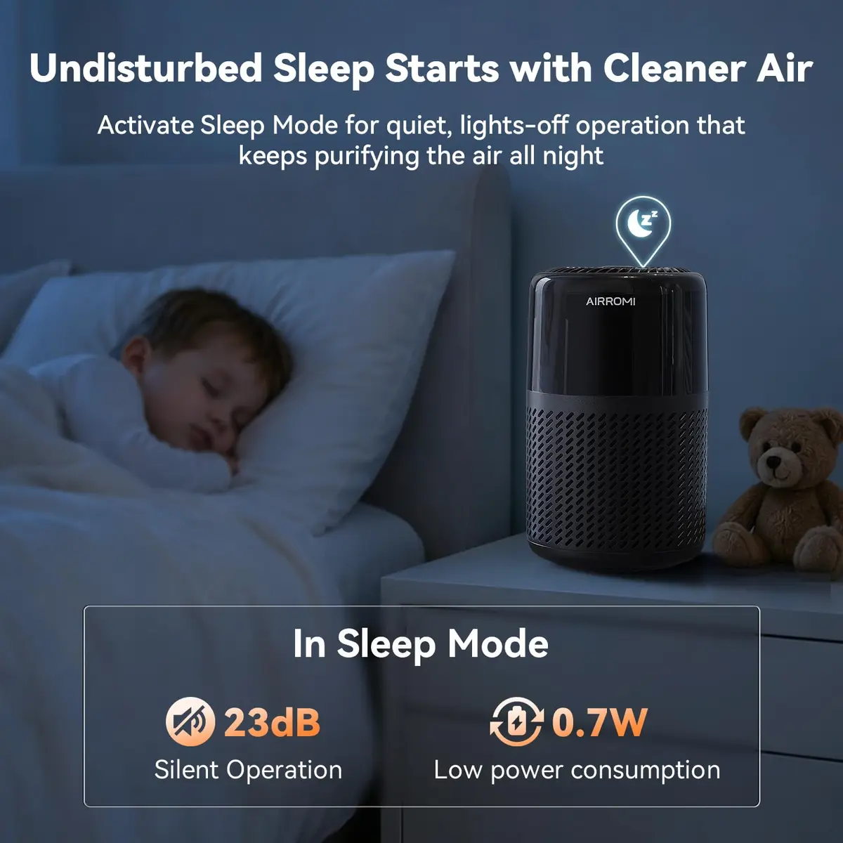 AIRROMI HEPA Air Purifier for Bedroom & Home | 360° Clean Air, Pet Odor & Smoke Removal, Quiet Operation, Black - view 7