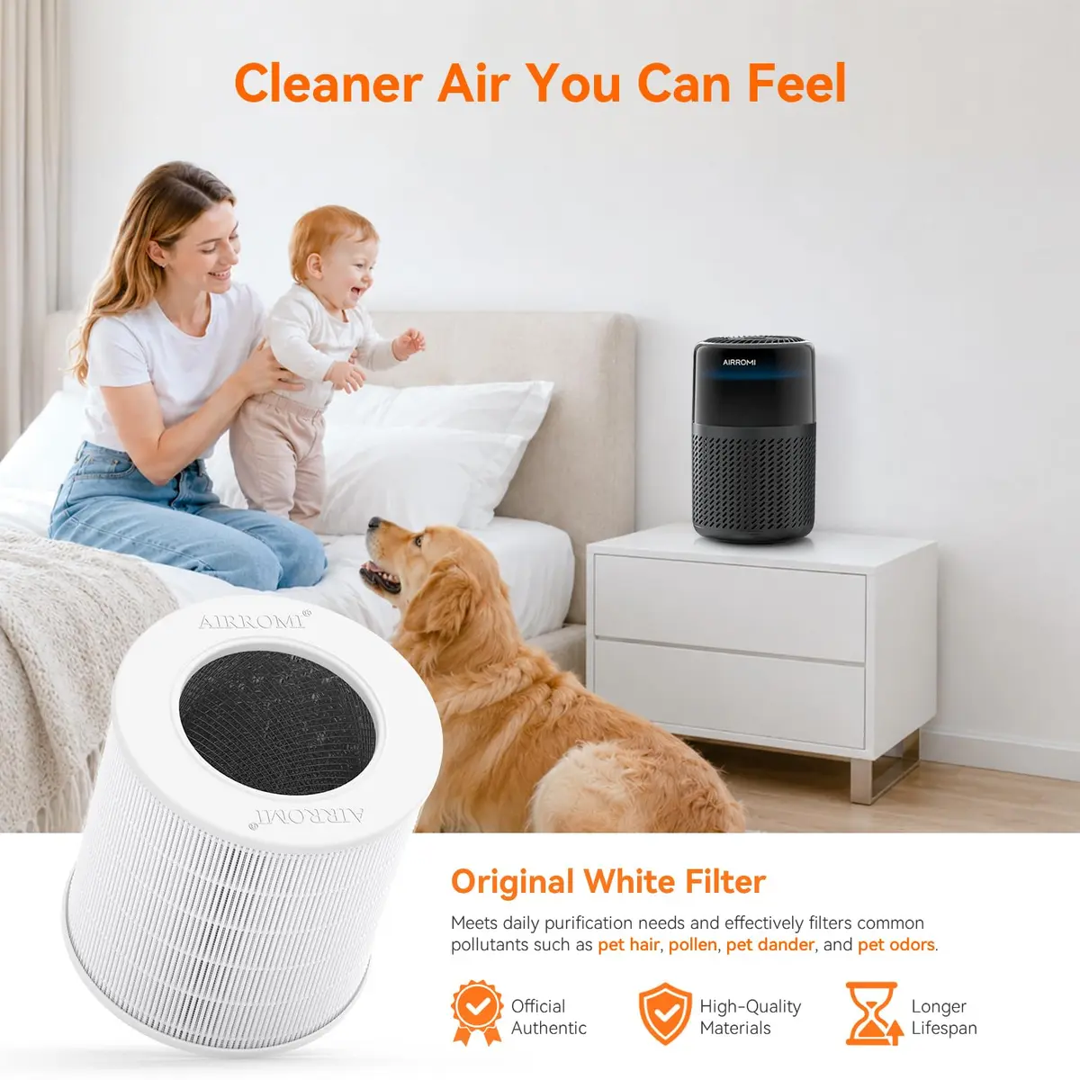 AIRROMI HEPA Air Purifier for Bedroom & Home | 360° Clean Air, Pet Odor & Smoke Removal, Quiet Operation, Black - view 8
