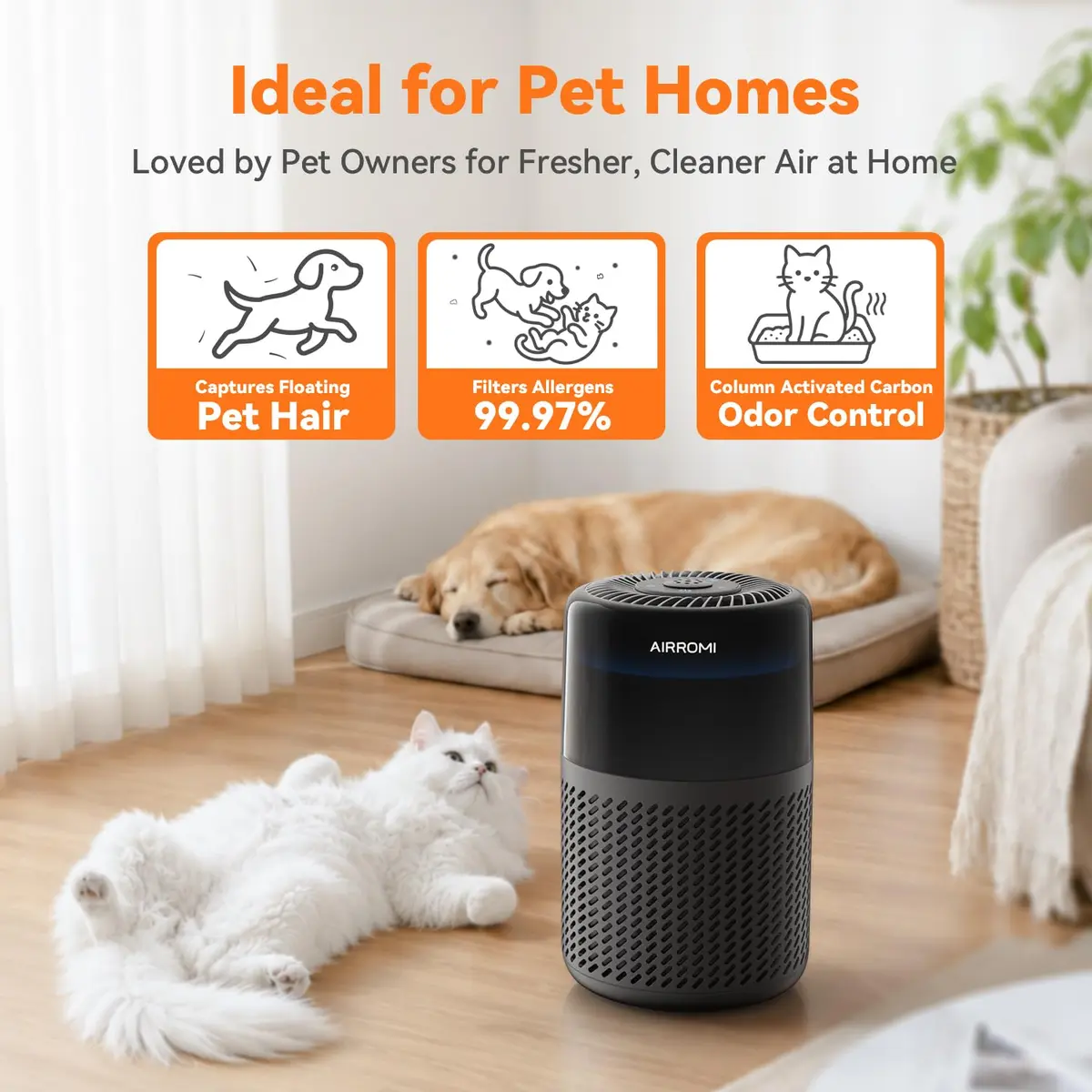 AIRROMI HEPA Air Purifier for Bedroom & Home | 360° Clean Air, Pet Odor & Smoke Removal, Quiet Operation, Black - view 4