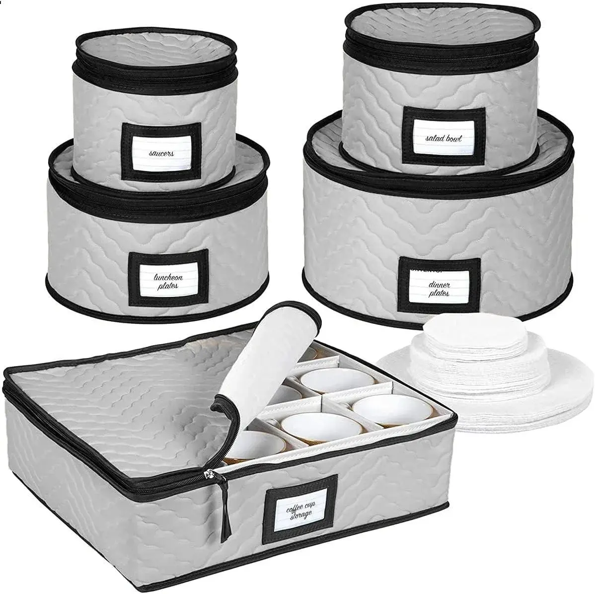 HOLDN’ STORAGE 5-Piece China Storage Container Set for 12 Place Settings | Quilted Microfiber with Dividers - view 7