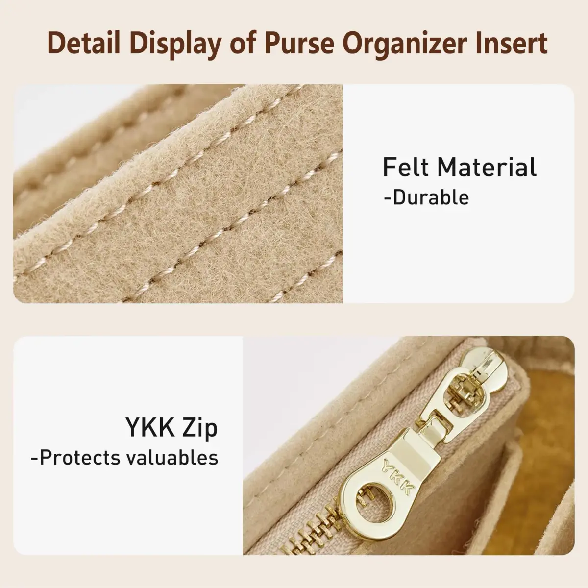 Doxo Felt Purse Organizer Insert Large Beige | Keeps Handbags Shaped & Neat - view 6