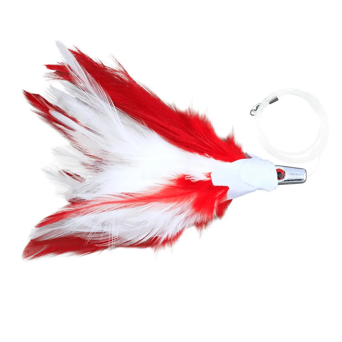 C&H Lures No Alibi Trolling Feather Saltwater Fishing Lure | White Red Feather Skirt 1/2 oz 6 ft - view 2