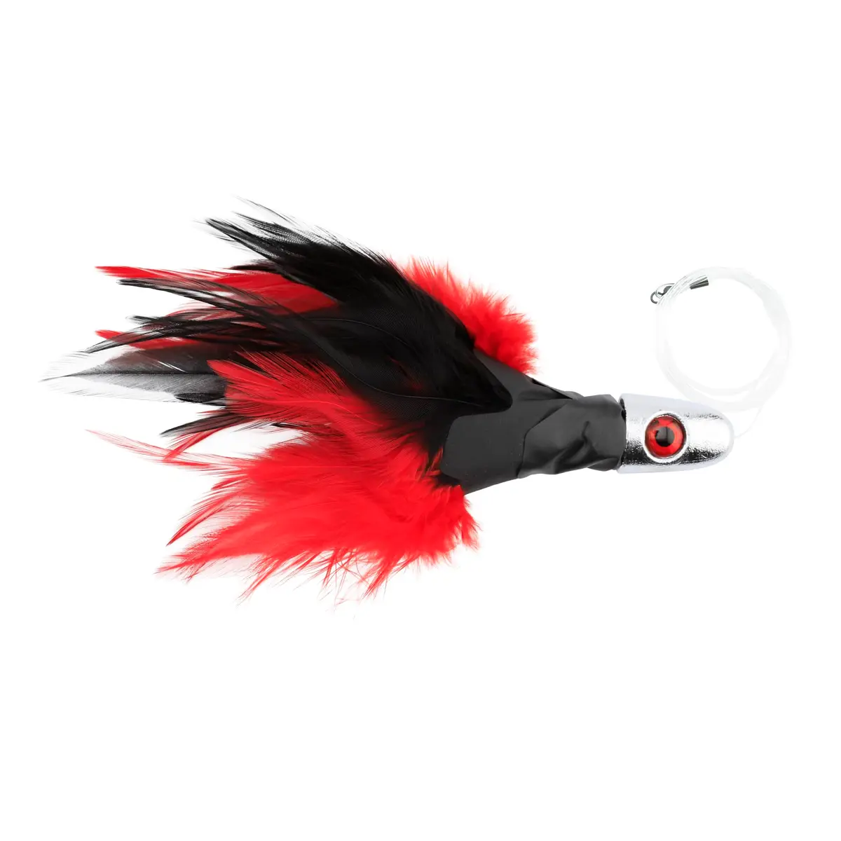 C&H Lures No Alibi Trolling Feather Saltwater Fishing Lure | Black Red Feather Skirt, 2 oz, 6 ft - view 2