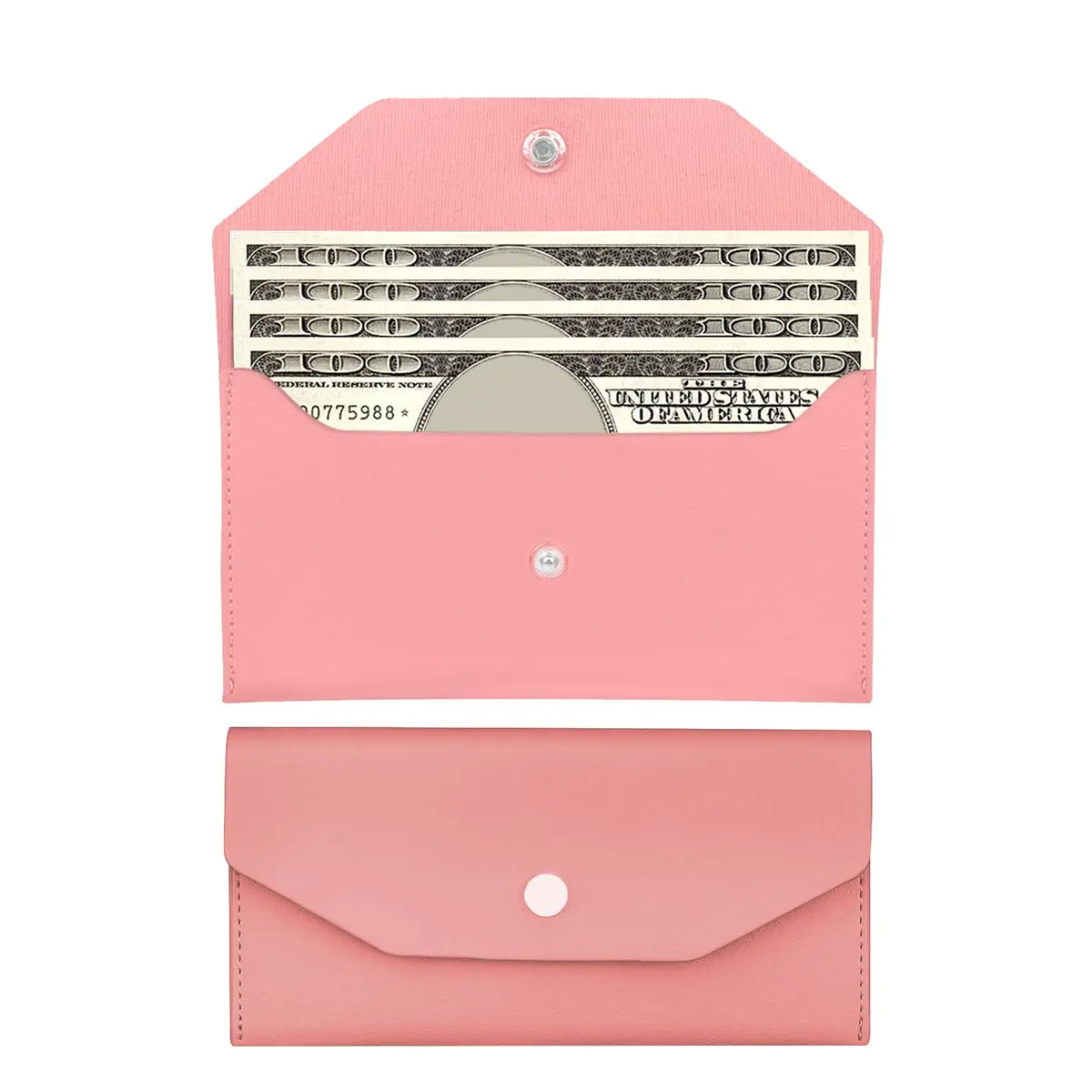 Nolcha Pu Leather Cash Envelope Wallet - Reusable Cash Stuffing Wallet for Men and Women -Pink | Compact, Waterproof & Budget-Friendly - main product image