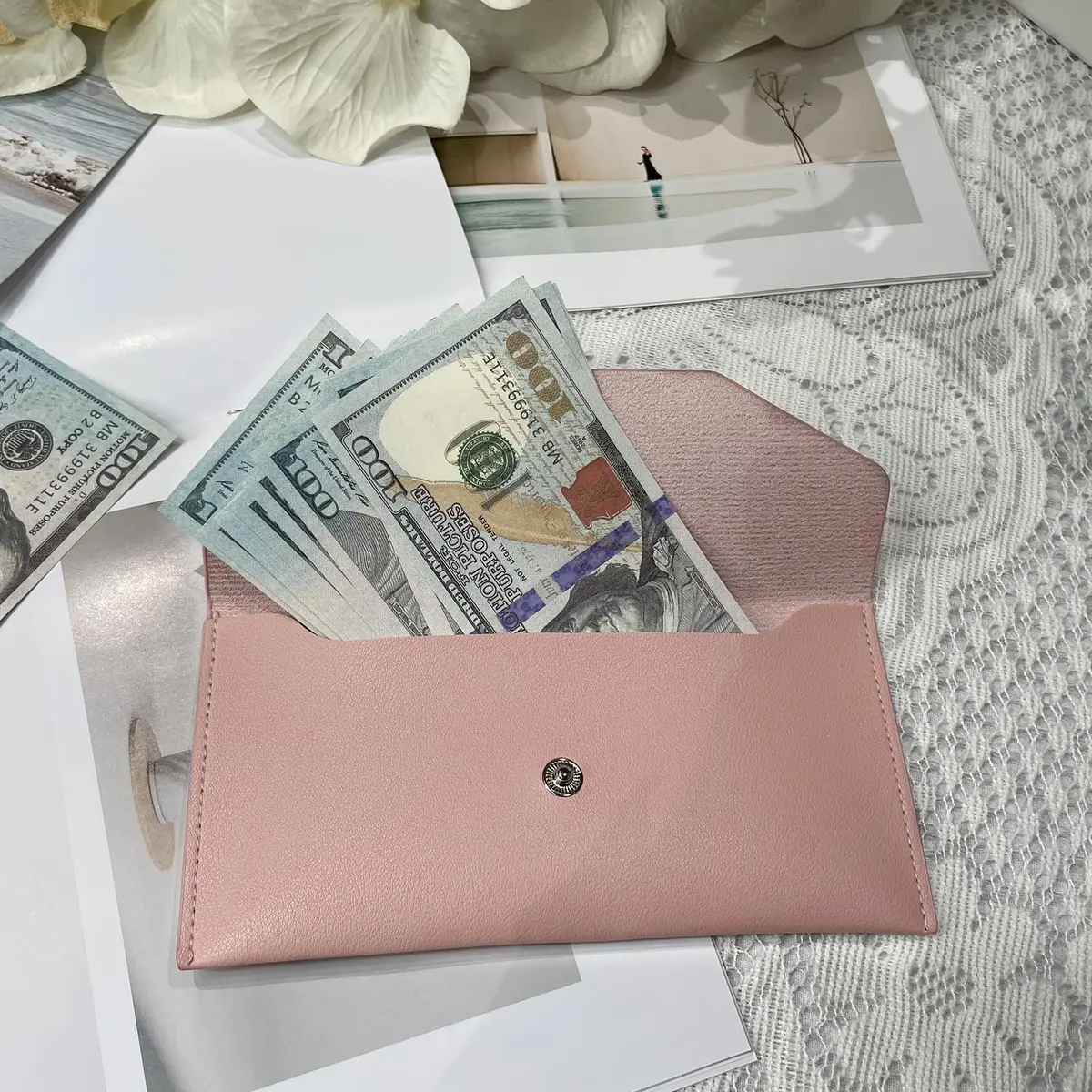 Nolcha Pu Leather Cash Envelope Wallet - Reusable Cash Stuffing Wallet for Men and Women -Pink | Compact, Waterproof & Budget-Friendly - view 6