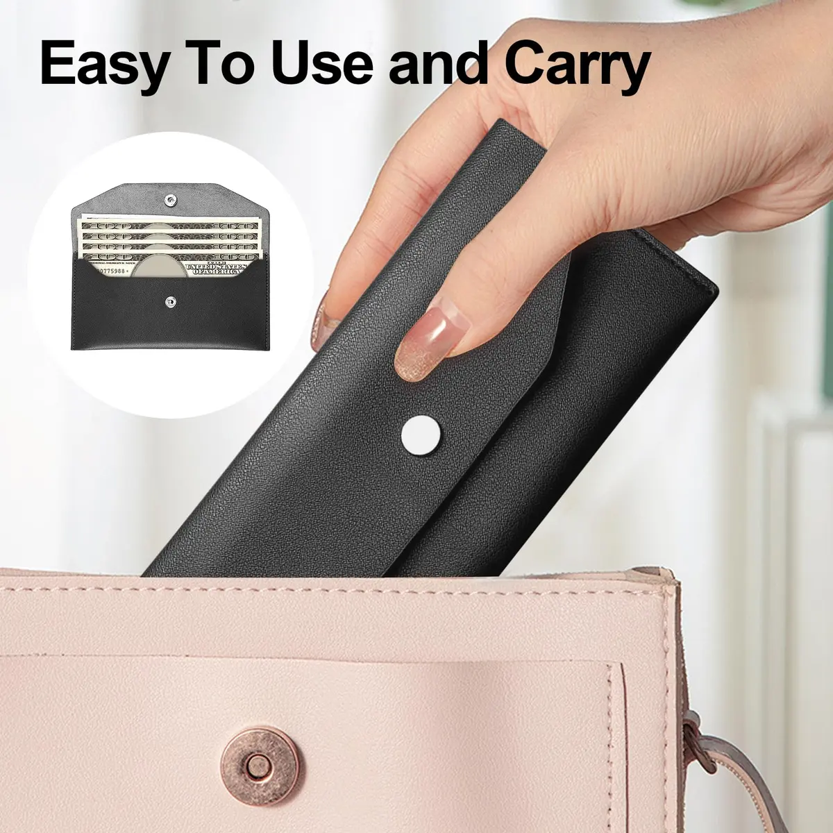 Nolcha Pu Leather Cash Envelope Wallet - Reusable Cash Stuffing Wallet for Men and Women -Black | Compact Budget Organizer - view 5
