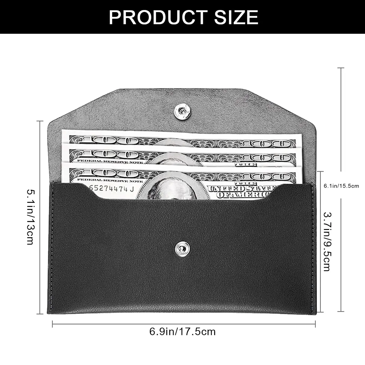 Nolcha Pu Leather Cash Envelope Wallet - Reusable Cash Stuffing Wallet for Men and Women -Black | Compact Budget Organizer - view 2