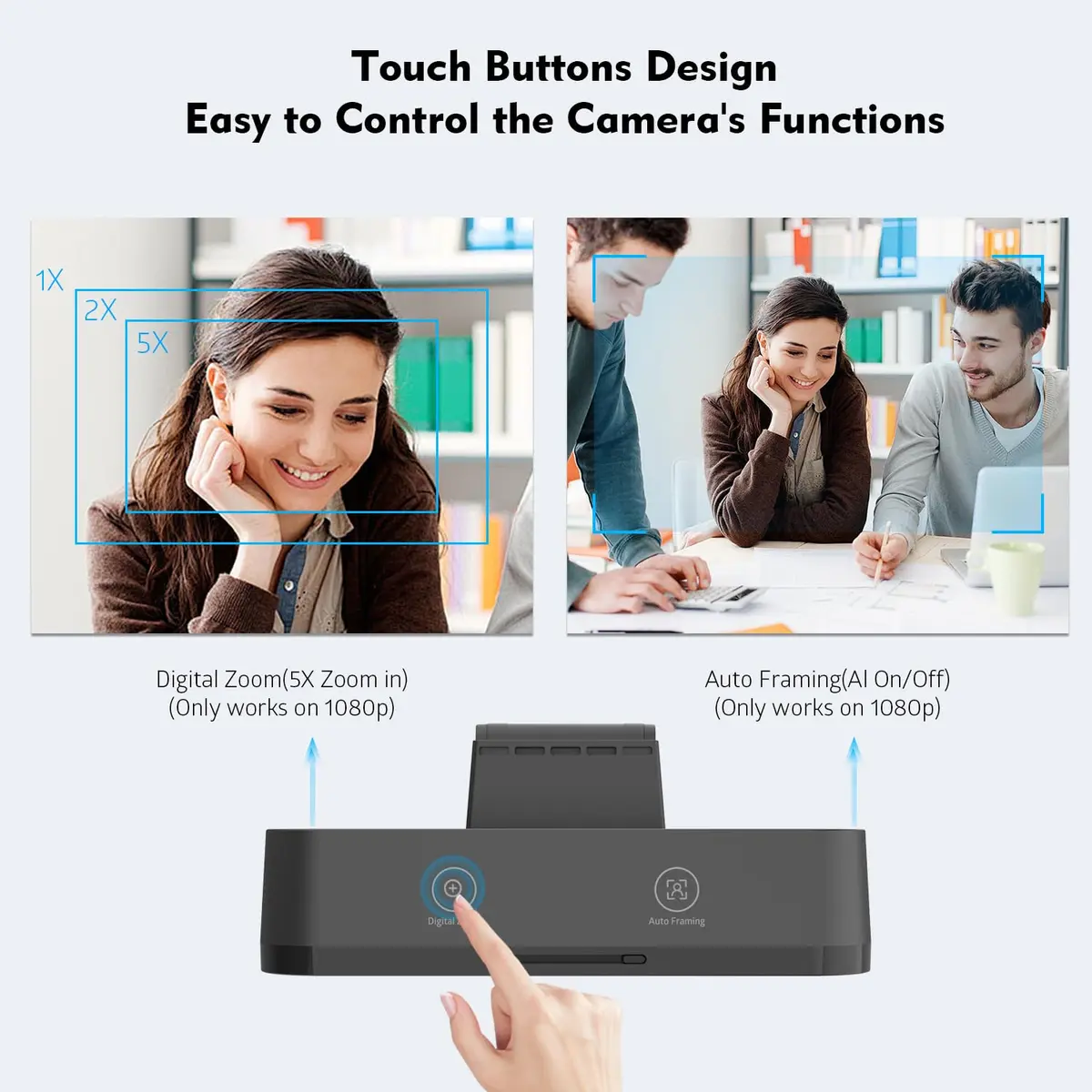 TOALLIN 4K AI Webcam with Auto-Framing & Noise-Canceling Microphones | 92° Wide Angle, 5X Digital Zoom, Auto Light Correction - view 5