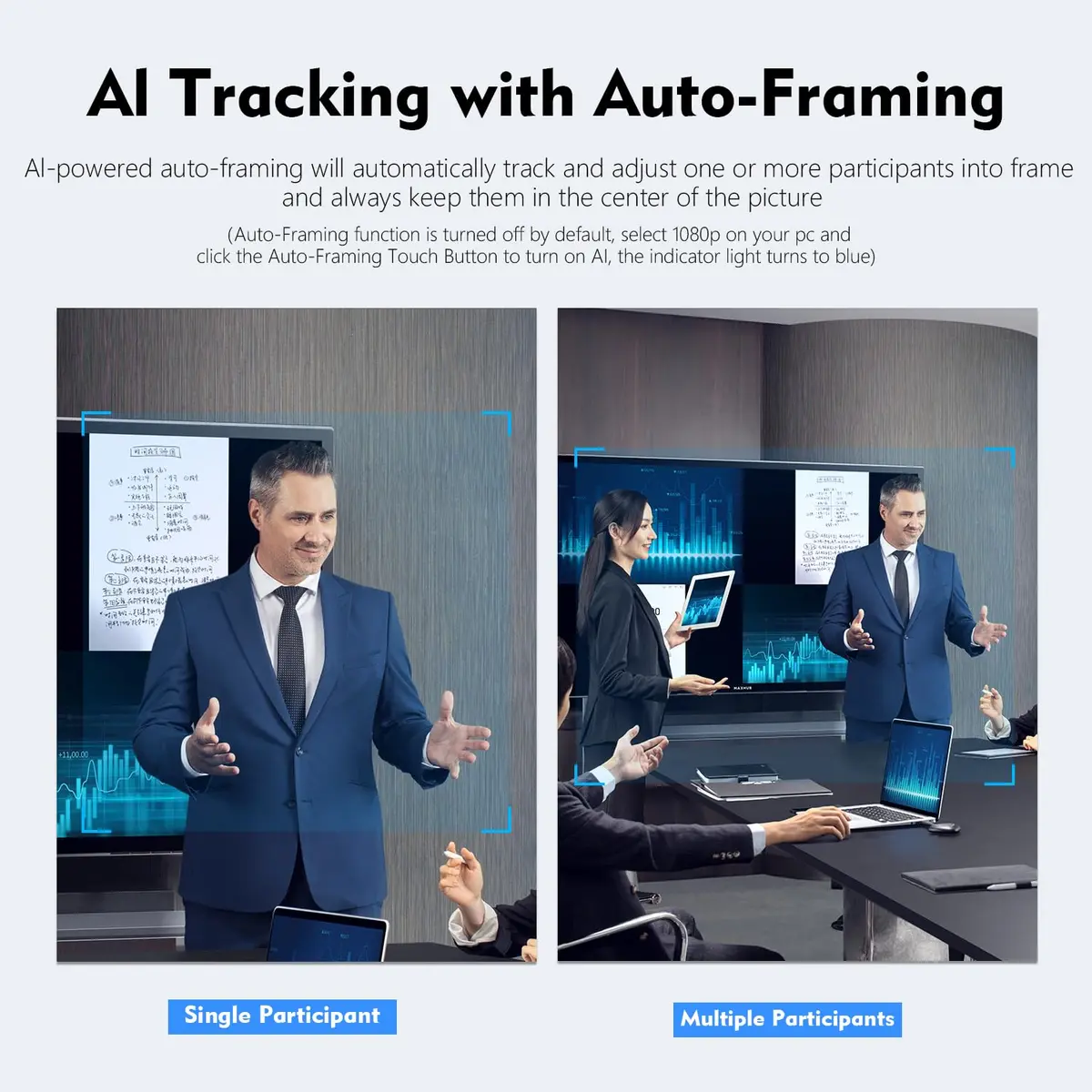 TOALLIN 4K AI Webcam with Auto-Framing & Noise-Canceling Microphones | 92° Wide Angle, 5X Digital Zoom, Auto Light Correction - view 2
