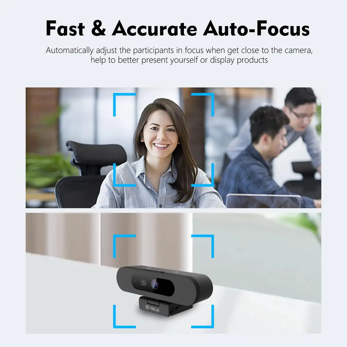 TOALLIN 4K AI Webcam with Auto-Framing & Noise-Canceling Microphones | 92° Wide Angle, 5X Digital Zoom, Auto Light Correction - view 4