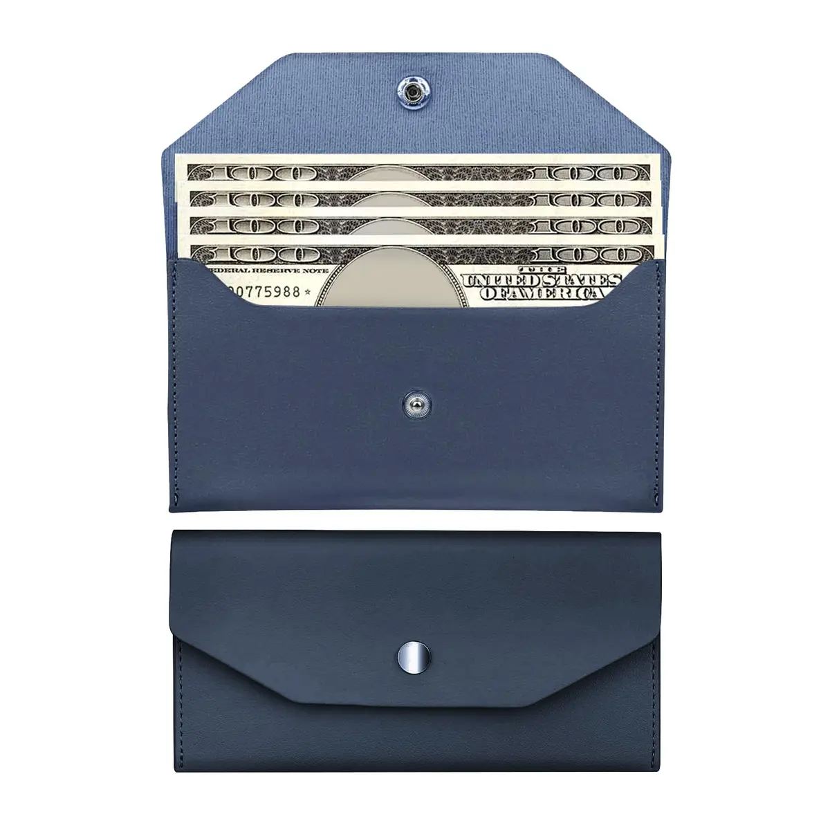 Nolcha Cash Envelope Wallet for Women - Reusable PU Leather Budgeting Wallet, Dark-Blue | Compact & Waterproof - main product image
