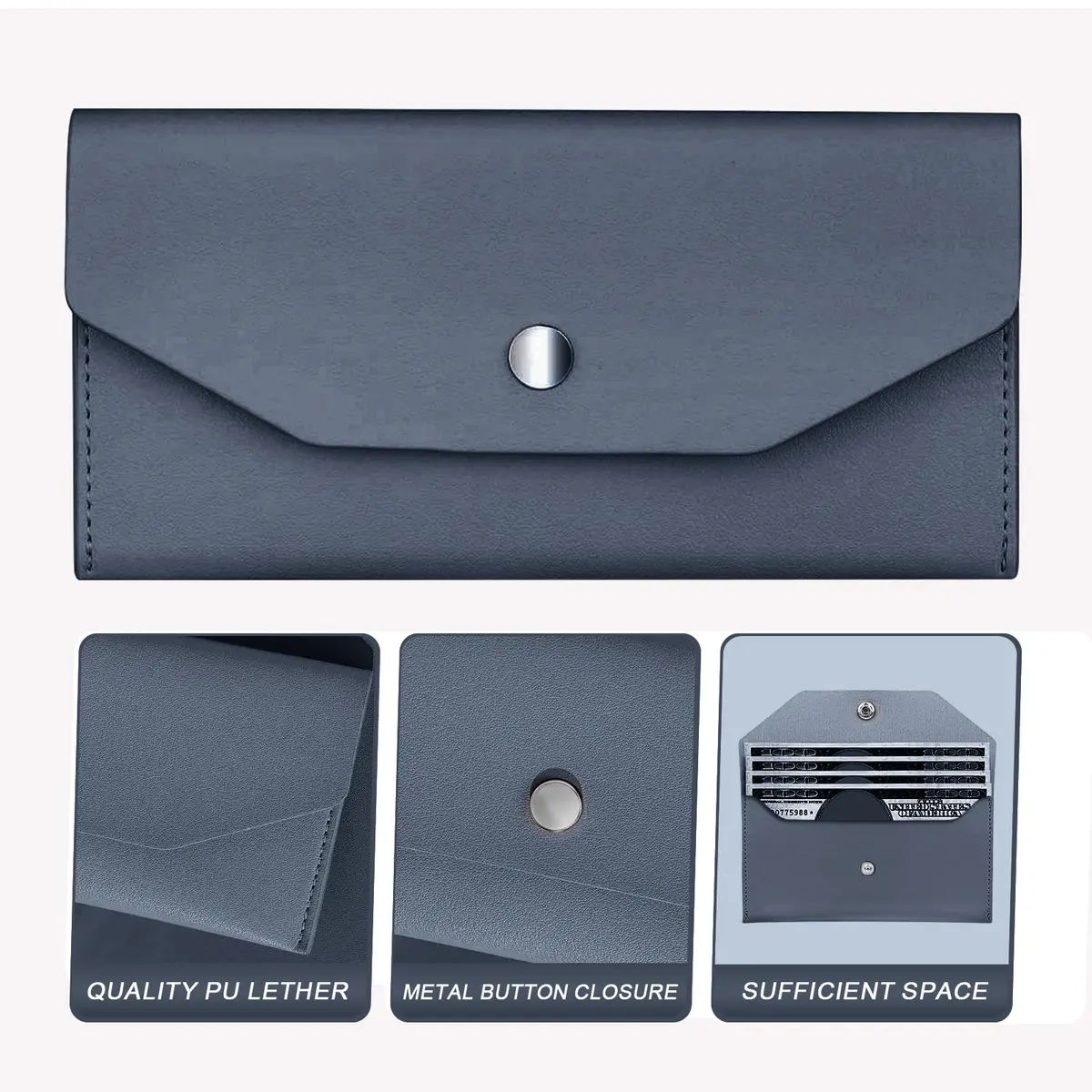 Nolcha Cash Envelope Wallet for Women - Reusable PU Leather Budgeting Wallet, Dark-Blue | Compact & Waterproof - view 3