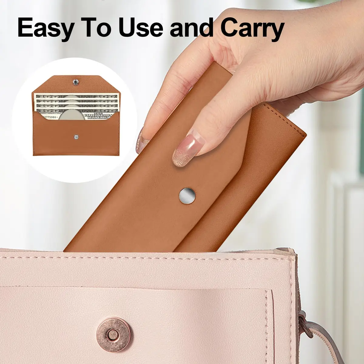Nolcha Cash Envelope Wallet - Reusable PU Leather Budget Organizer for Men & Women | Brown - view 5