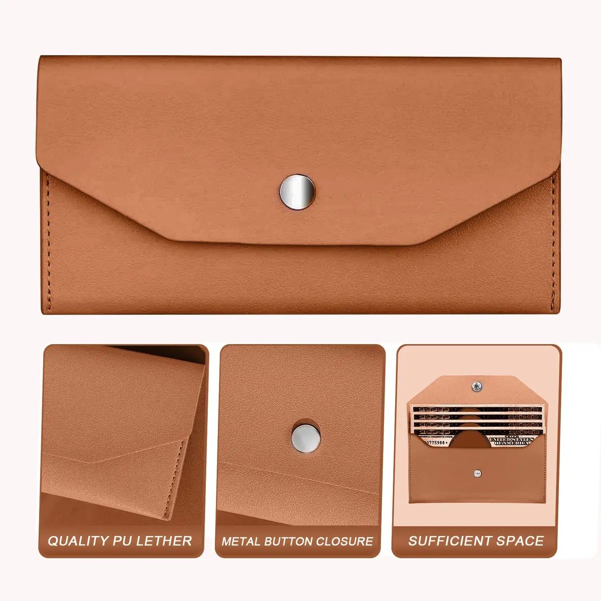 Nolcha Cash Envelope Wallet - Reusable PU Leather Budget Organizer for Men & Women | Brown - view 3