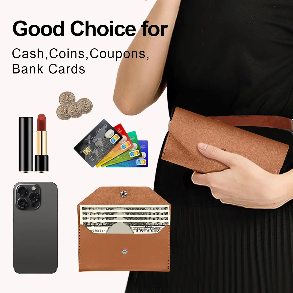 Nolcha Cash Envelope Wallet - Reusable PU Leather Budget Organizer for Men & Women | Brown - view 4