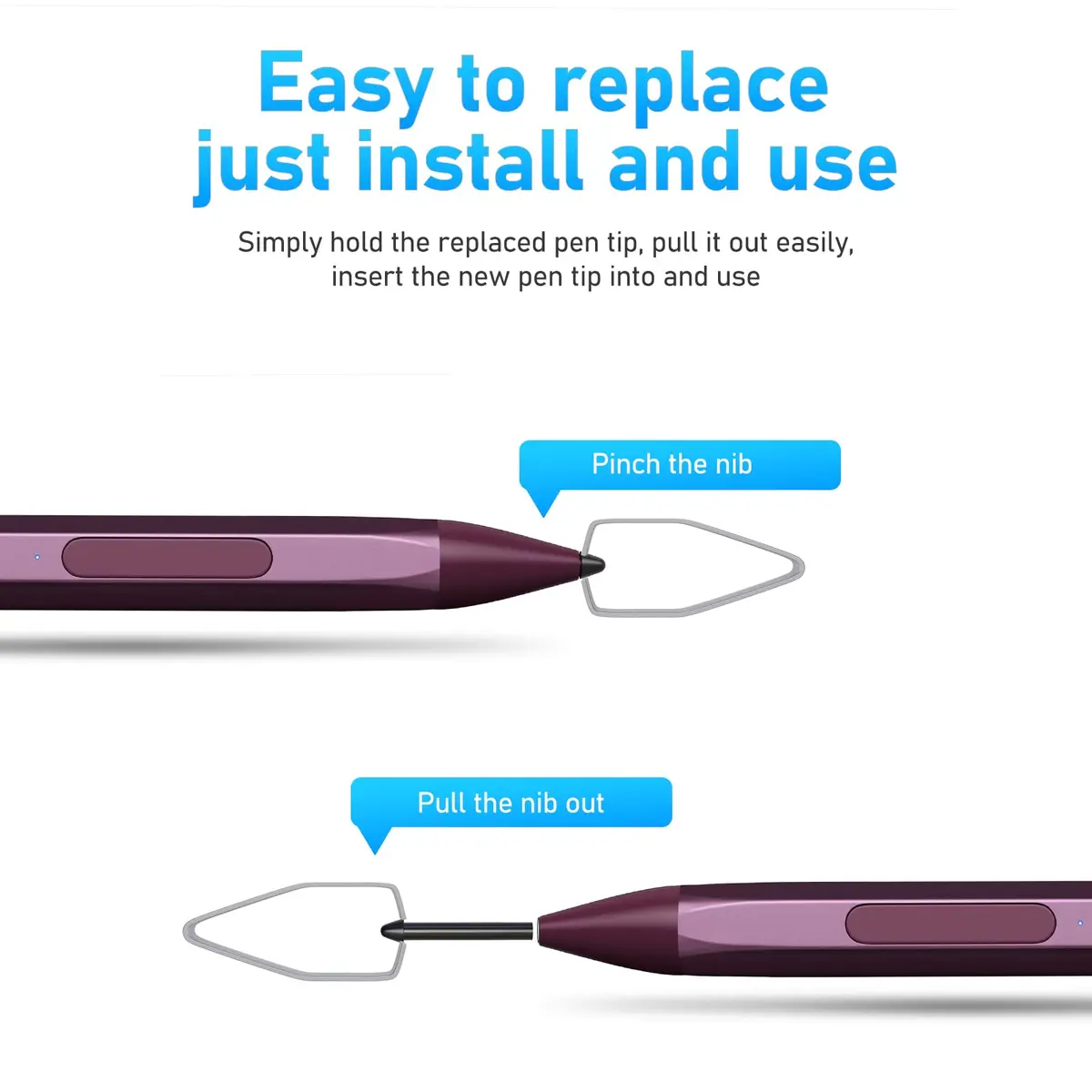 SSS·GRGB Stylus Pen for HP Envy X360 & Spectre X2 | Tilt & Pressure Sensitive, Rechargeable, Palm Rejection, Red - view 6