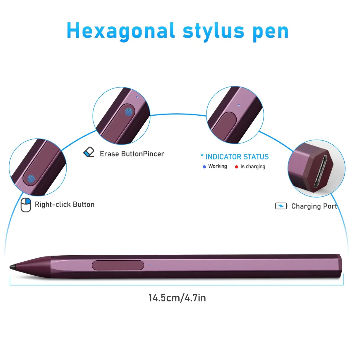 SSS·GRGB Stylus Pen for HP Envy X360 & Spectre X2 | Tilt & Pressure Sensitive, Rechargeable, Palm Rejection, Red - view 8
