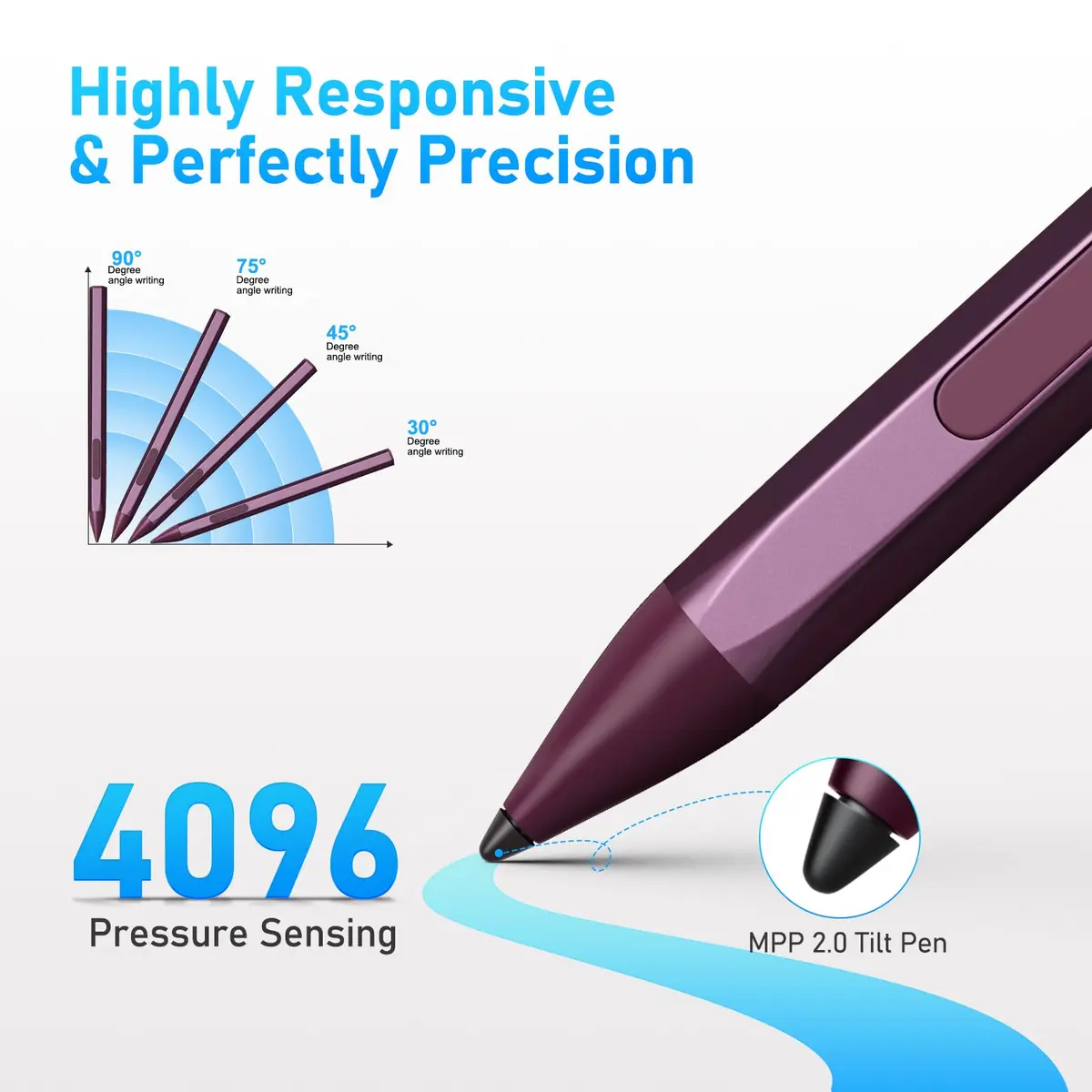 SSS·GRGB Stylus Pen for HP Envy X360 & Spectre X2 | Tilt & Pressure Sensitive, Rechargeable, Palm Rejection, Red - view 3