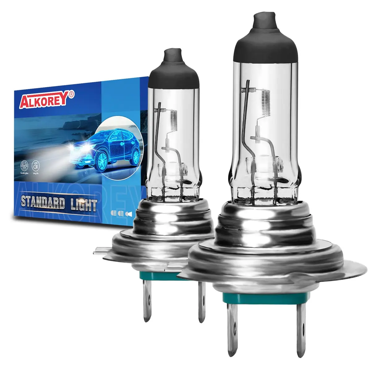 ALKOREY H7 12V 55W Car Headlight Bulb 2 Pack | 3300K Warm White Light for Safe Night Driving - main product image