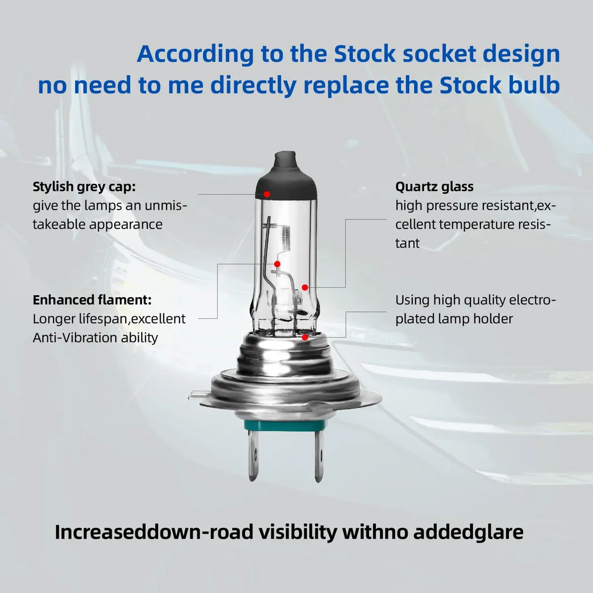 ALKOREY H7 12V 55W Car Headlight Bulb 2 Pack | 3300K Warm White Light for Safe Night Driving - view 2