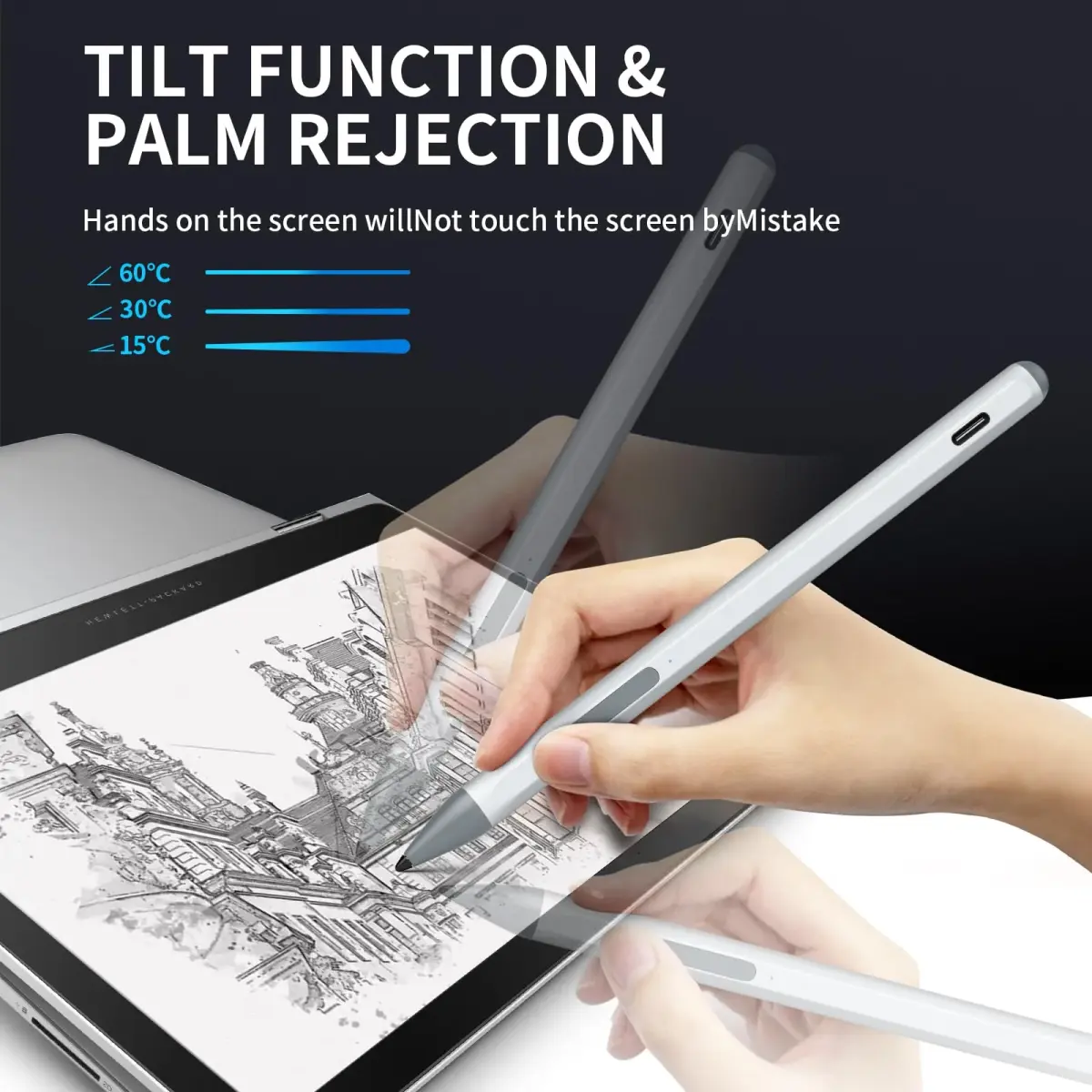 SSS·GRGB Rechargeable MPP 2.0 Stylus Pen for ASUS Laptops & Tablets, 4096 Pressure Sensitivity, Type-C Charge, Silver | Tilt Active Pen - view 4