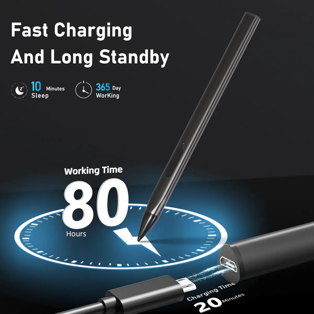 SSS·GRGB Stylus Pen for HP Envy X360 & Spectre 4096 Pressure Tilt Black | Rechargeable Active Pen with Palm Rejection - view 6