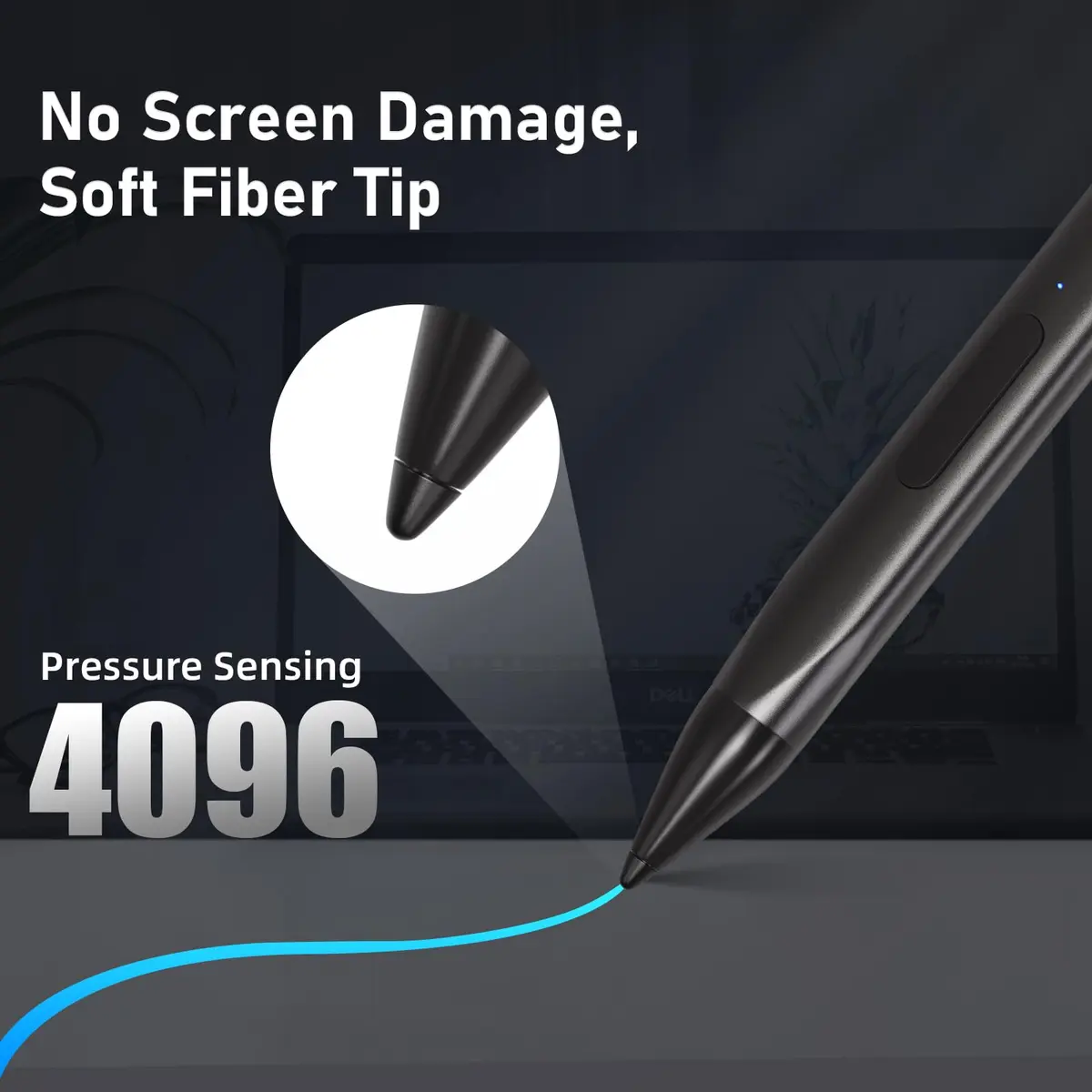 SSS·GRGB Stylus Pen for HP Envy X360 & Spectre 4096 Pressure Tilt Black | Rechargeable Active Pen with Palm Rejection - view 3