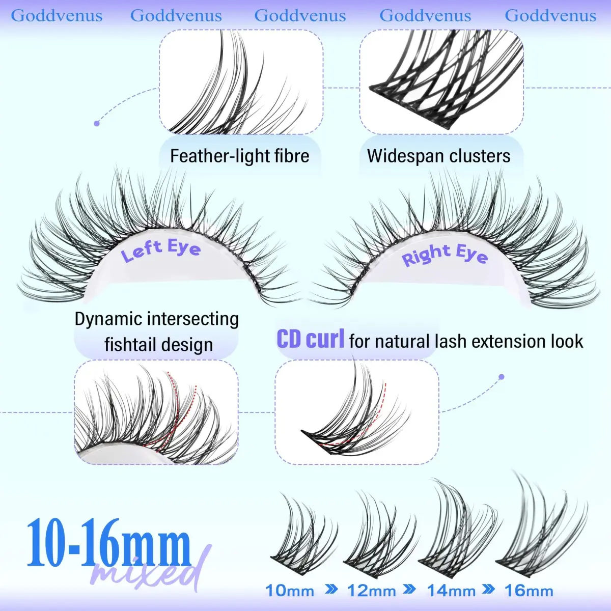 Goddvenus Wispy Lash Clusters 144pcs D Curl | Natural Individual Lashes for DIY Glamour - view 4
