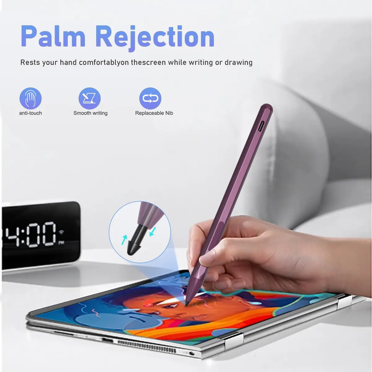 SSS·GRGB Rechargeable Active Stylus Pen for HP Envy X360 & Spectre 13/15 | Tilt & 4096 Pressure Sensitivity, Type-C Charge, Red - view 5