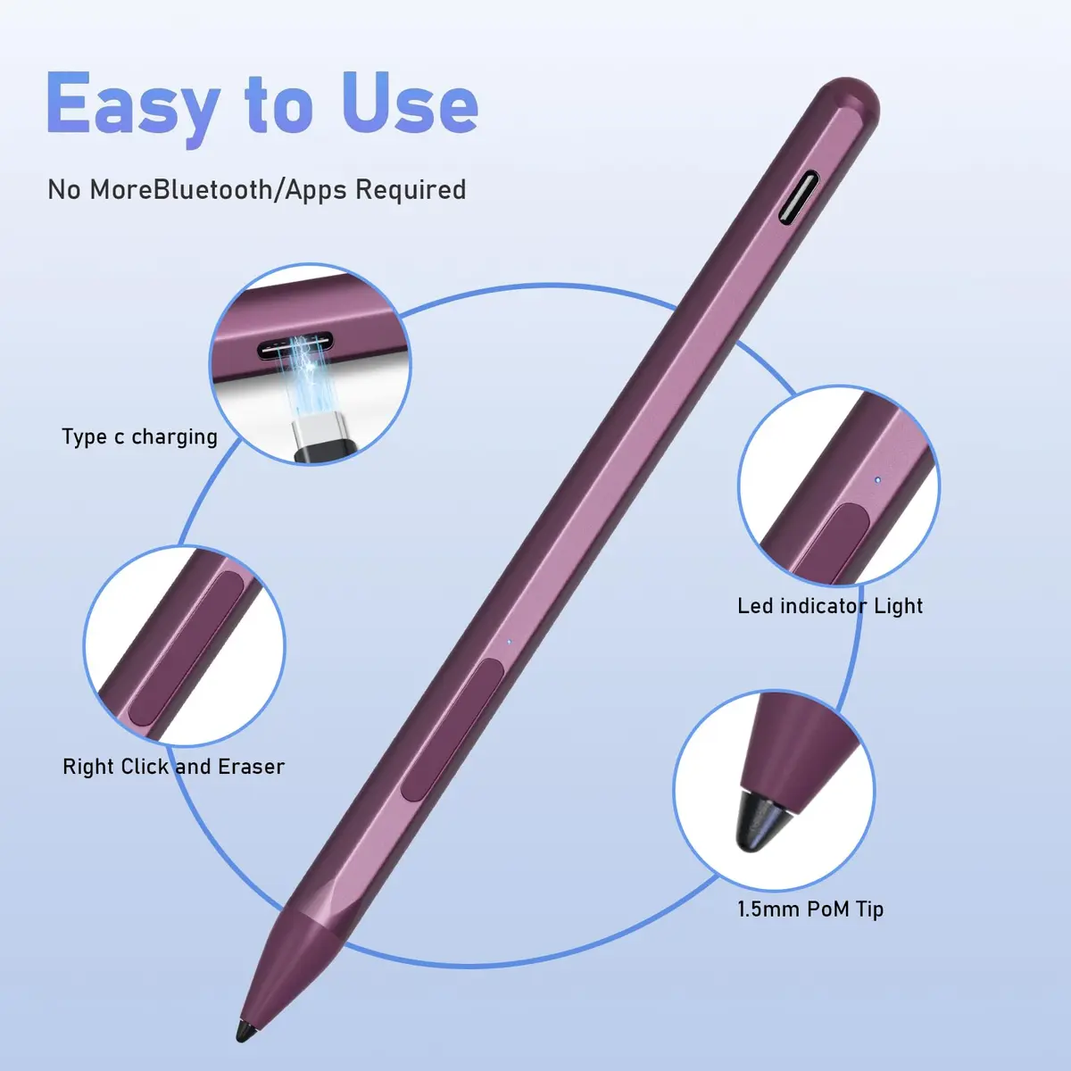 SSS·GRGB Rechargeable Active Stylus Pen for HP Envy X360 & Spectre 13/15 | Tilt & 4096 Pressure Sensitivity, Type-C Charge, Red - view 7