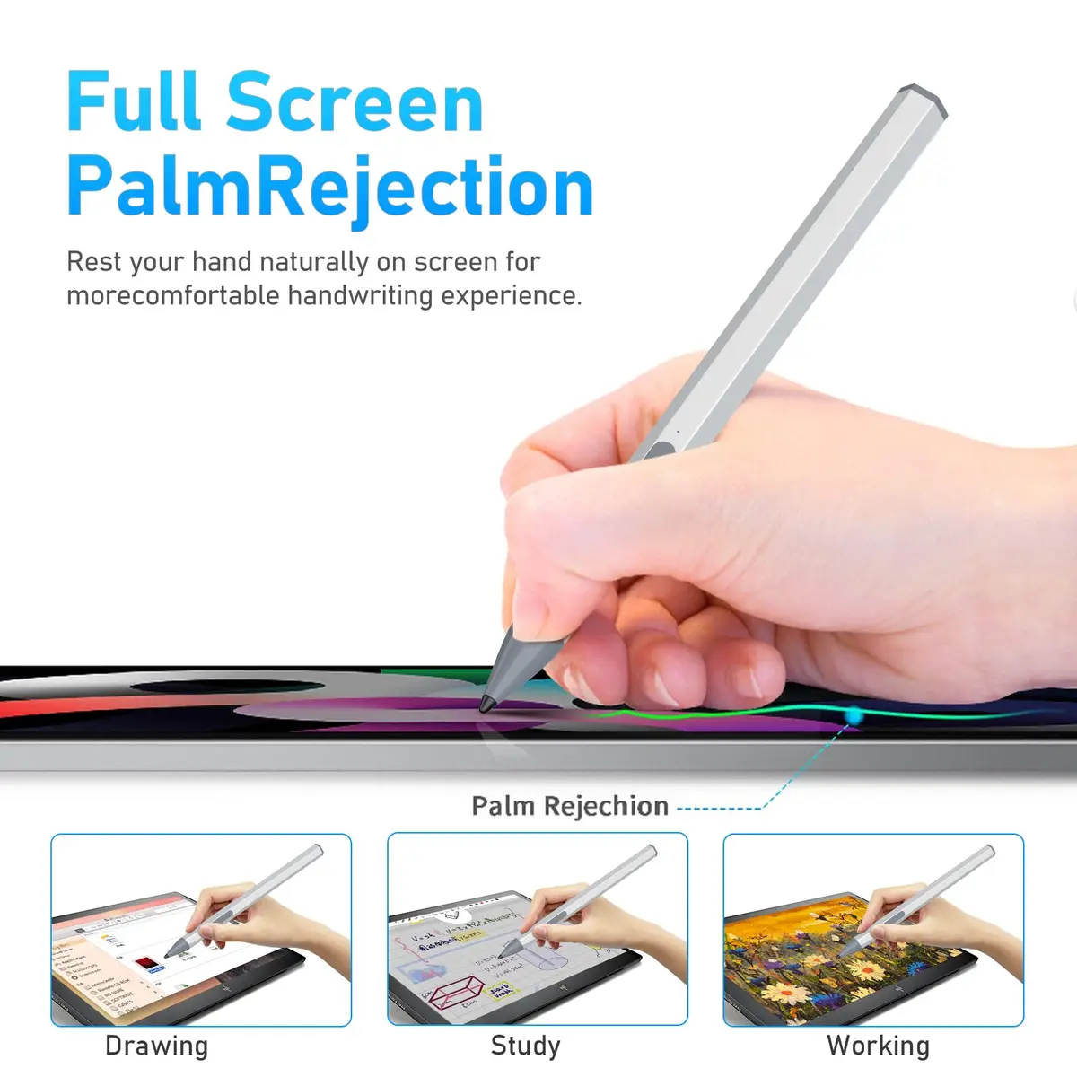 SSS·GRGB Stylus Pen for HP Envy x360 & Spectre x2 | Tilt & Pressure Sensitive, Rechargeable, Silver - view 5