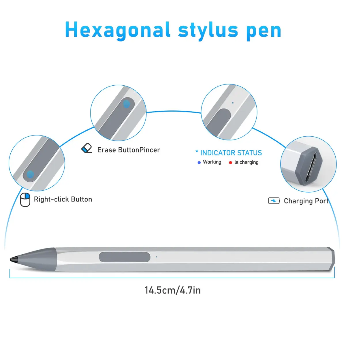 SSS·GRGB Stylus Pen for HP Envy x360 & Spectre x2 | Tilt & Pressure Sensitive, Rechargeable, Silver - view 8