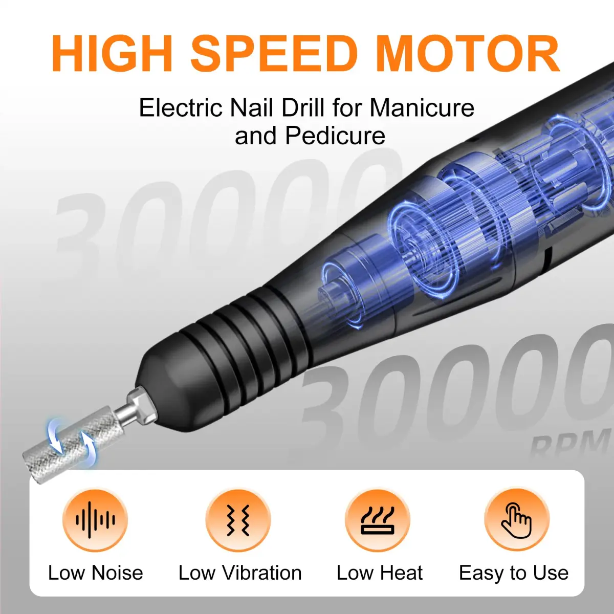 COSYGLOW Black Glitter Portable Cordless Electric Nail Drill Kit with 11 Bits, 30000 RPM | Professional E-File for Acrylic & Gel Nails - view 3