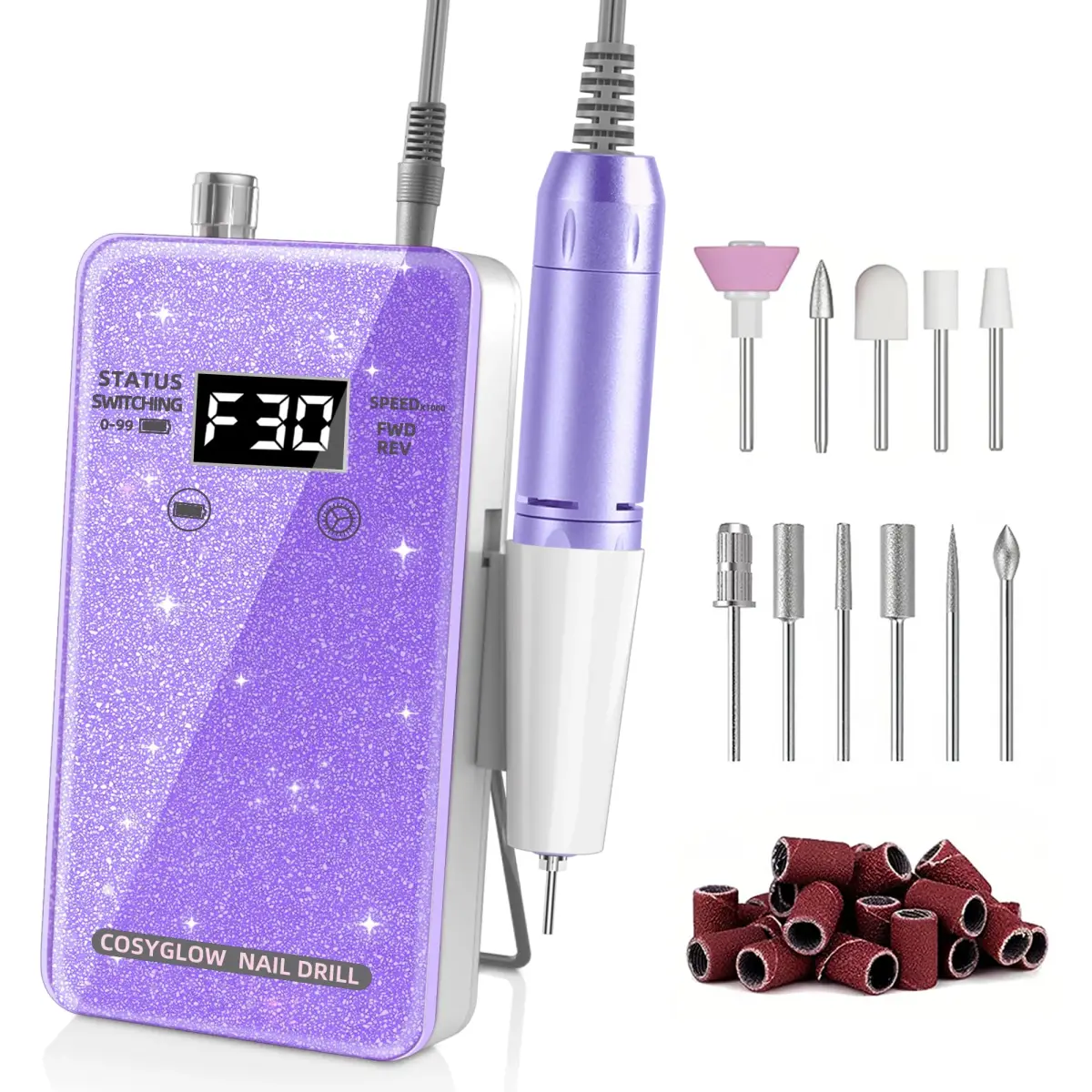 COSYGLOW Glitter Portable Cordless Nail Drill Kit | 30000 RPM E-File for Acrylic & Gel Nails - main product image