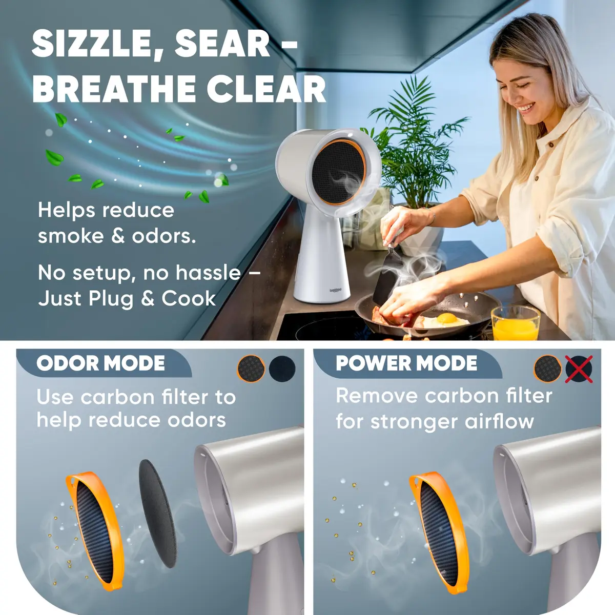 Breetee Portable Range Hood Kitchen 2.23 kg (4.92 lb) | 5-Layer Filter Compact Desktop Exhaust Fan - view 6