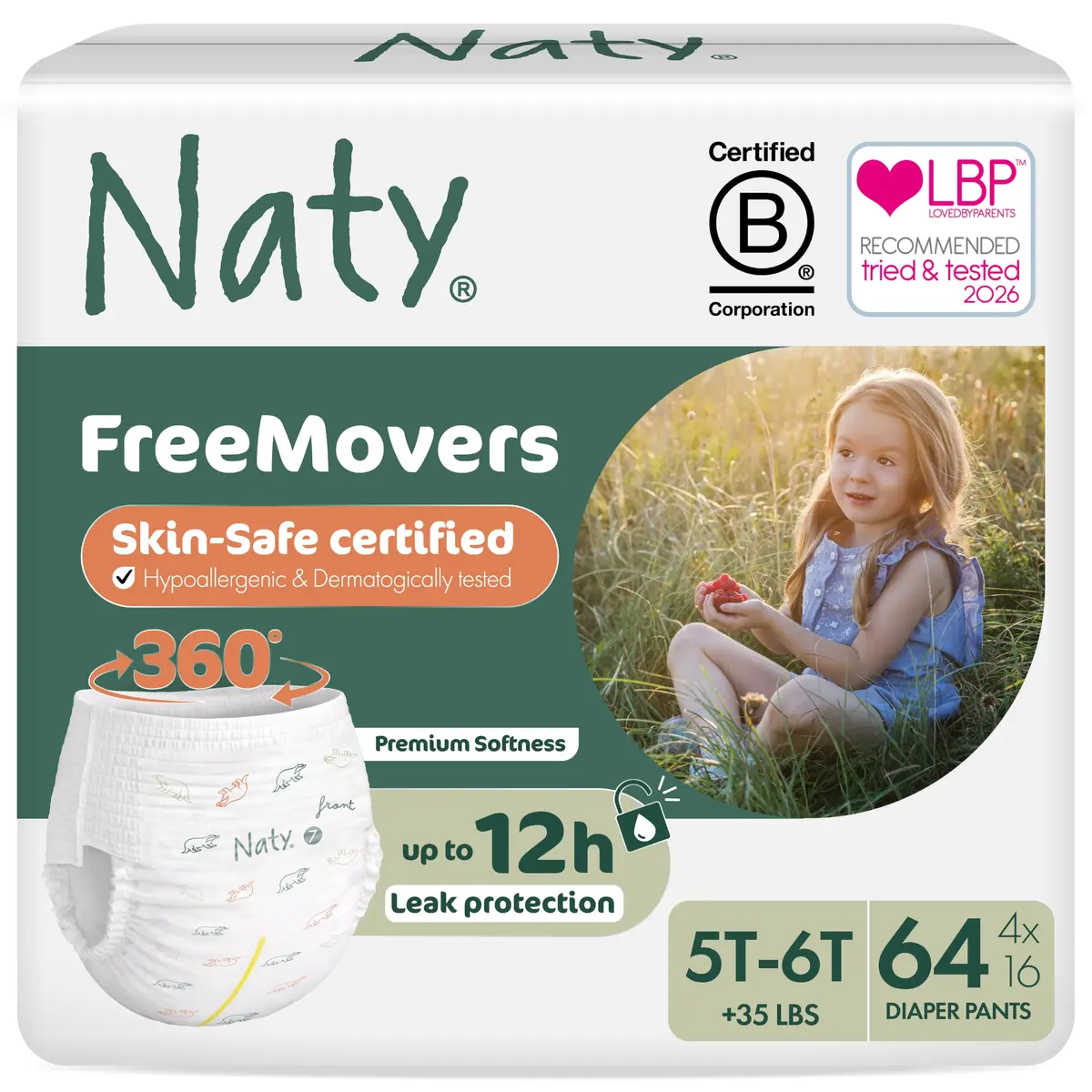 Naty FreeMovers Pull Up Training Pants Size 7 | Up to 12h Leak Protection, Hypoallergenic, 64 Count - main product image