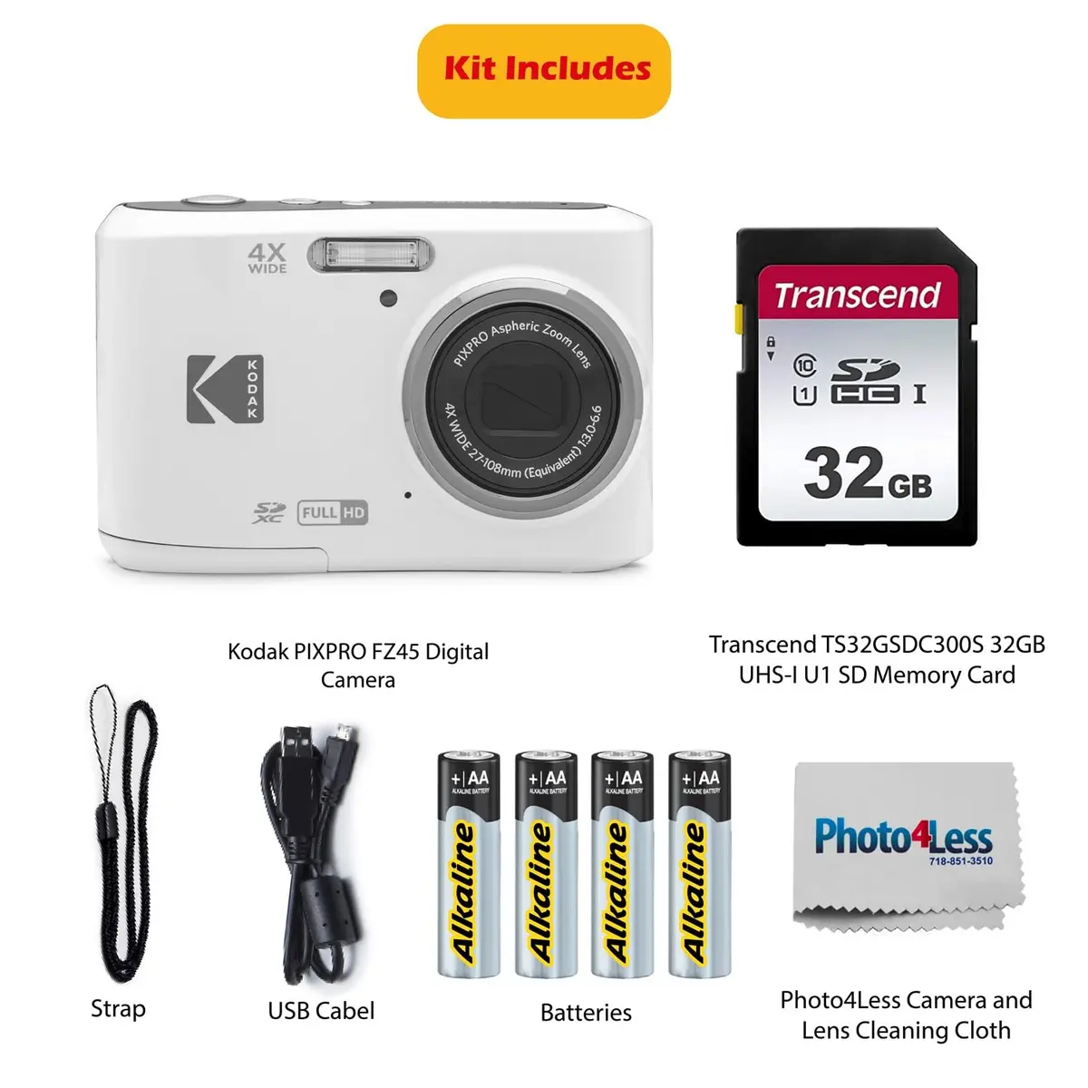 KODAK PIXPRO FZ45 16MP Digital Camera with 4X Optical Zoom 27mm Wide Angle and 2.7" LCD Screen Bundle with 32GB SD Card, AA Batteries - view 2