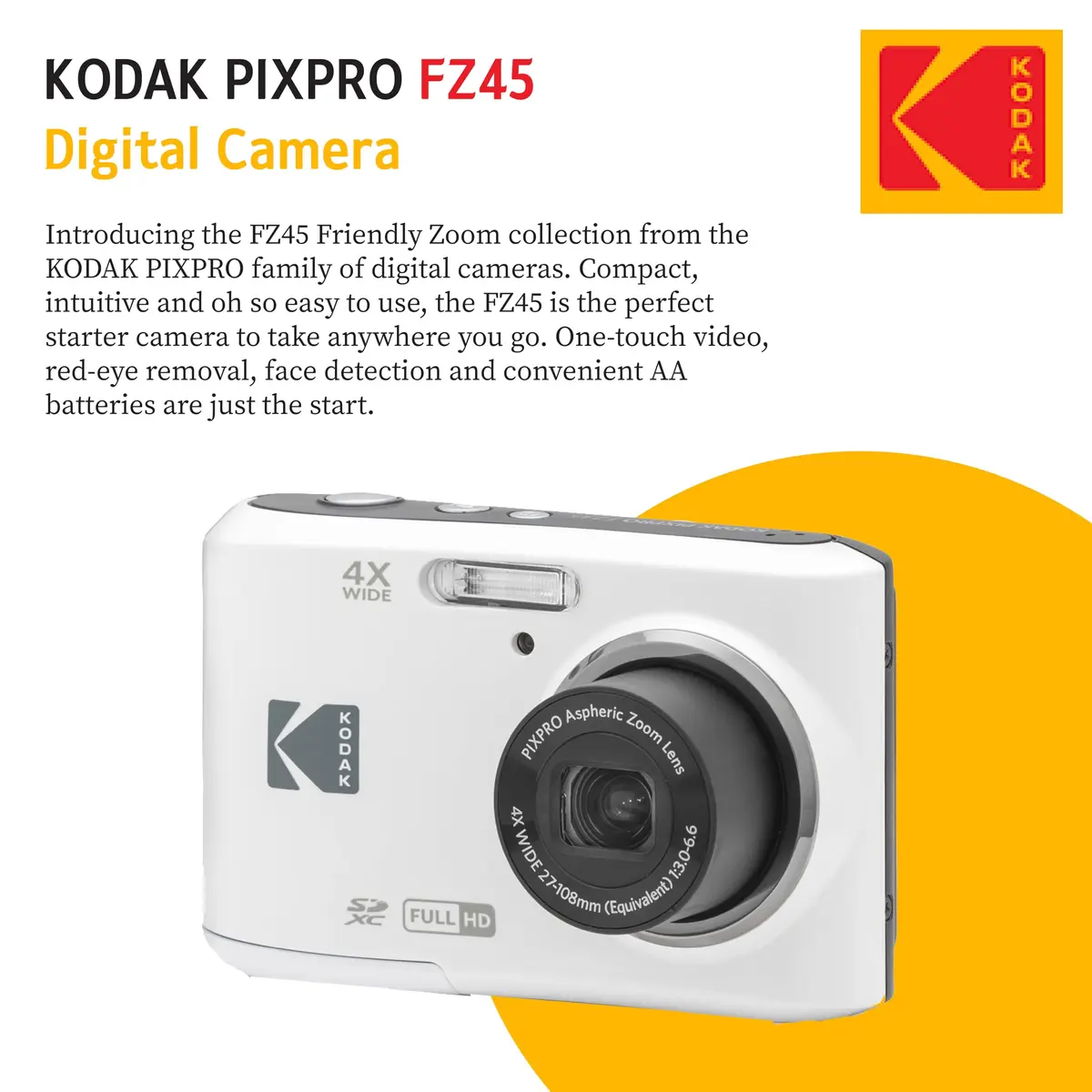 KODAK PIXPRO FZ45 16MP Digital Camera with 4X Optical Zoom 27mm Wide Angle and 2.7" LCD Screen Bundle with 32GB SD Card, AA Batteries - view 4