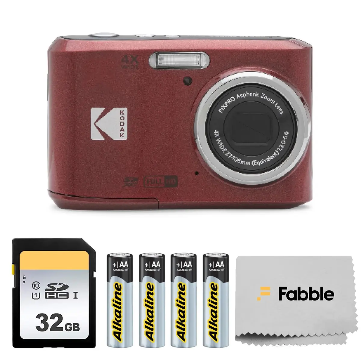 KODAK PIXPRO FZ45 16MP Digital Camera with 4X Optical Zoom 27mm Wide Angle and 2.7" LCD Screen Bundle with 32GB SD Memory Card, AA Batteries (Red) - main product image