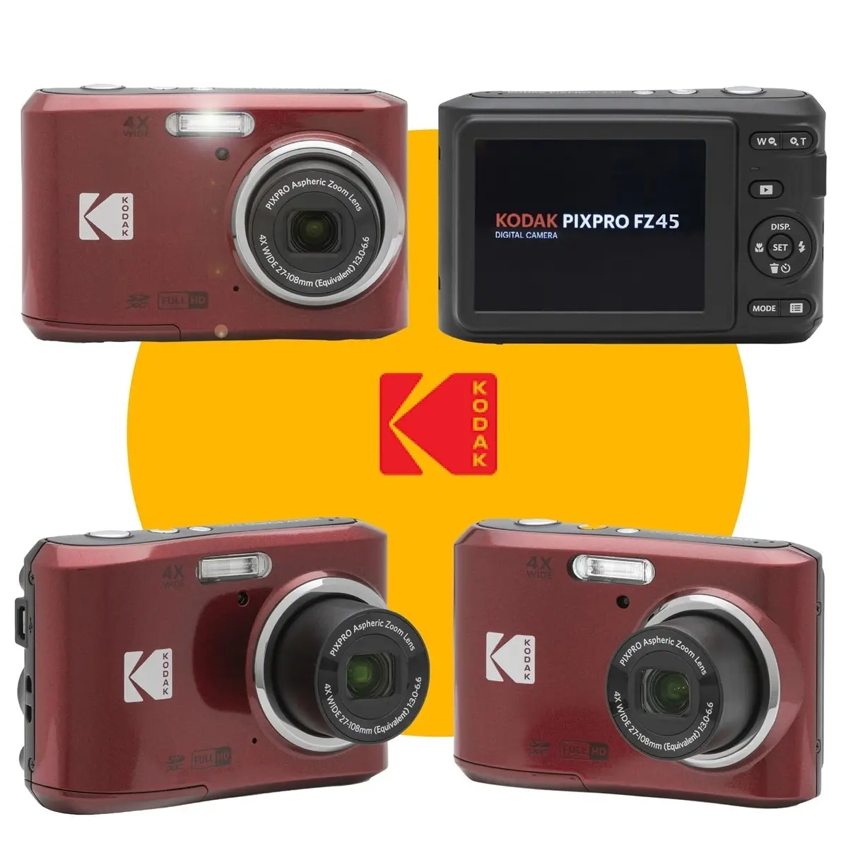 KODAK PIXPRO FZ45 16MP Digital Camera with 4X Optical Zoom 27mm Wide Angle and 2.7" LCD Screen Bundle with 32GB SD Memory Card, AA Batteries (Red) - view 3